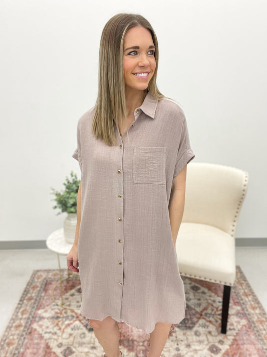 Barely There Button Up Shirt Dress Mocha