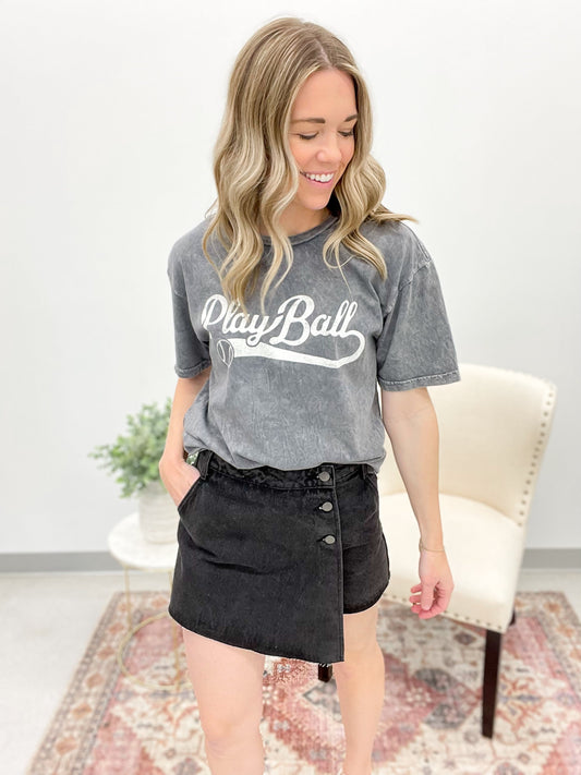 Play Ball Mineral Wash Graphic Tee Gray