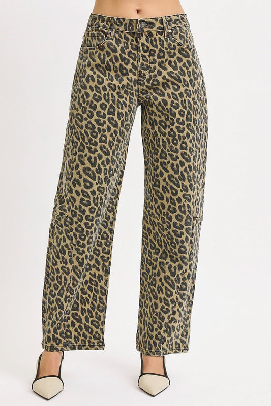 Risen Leopard Barrel Jeans Coffee Brown