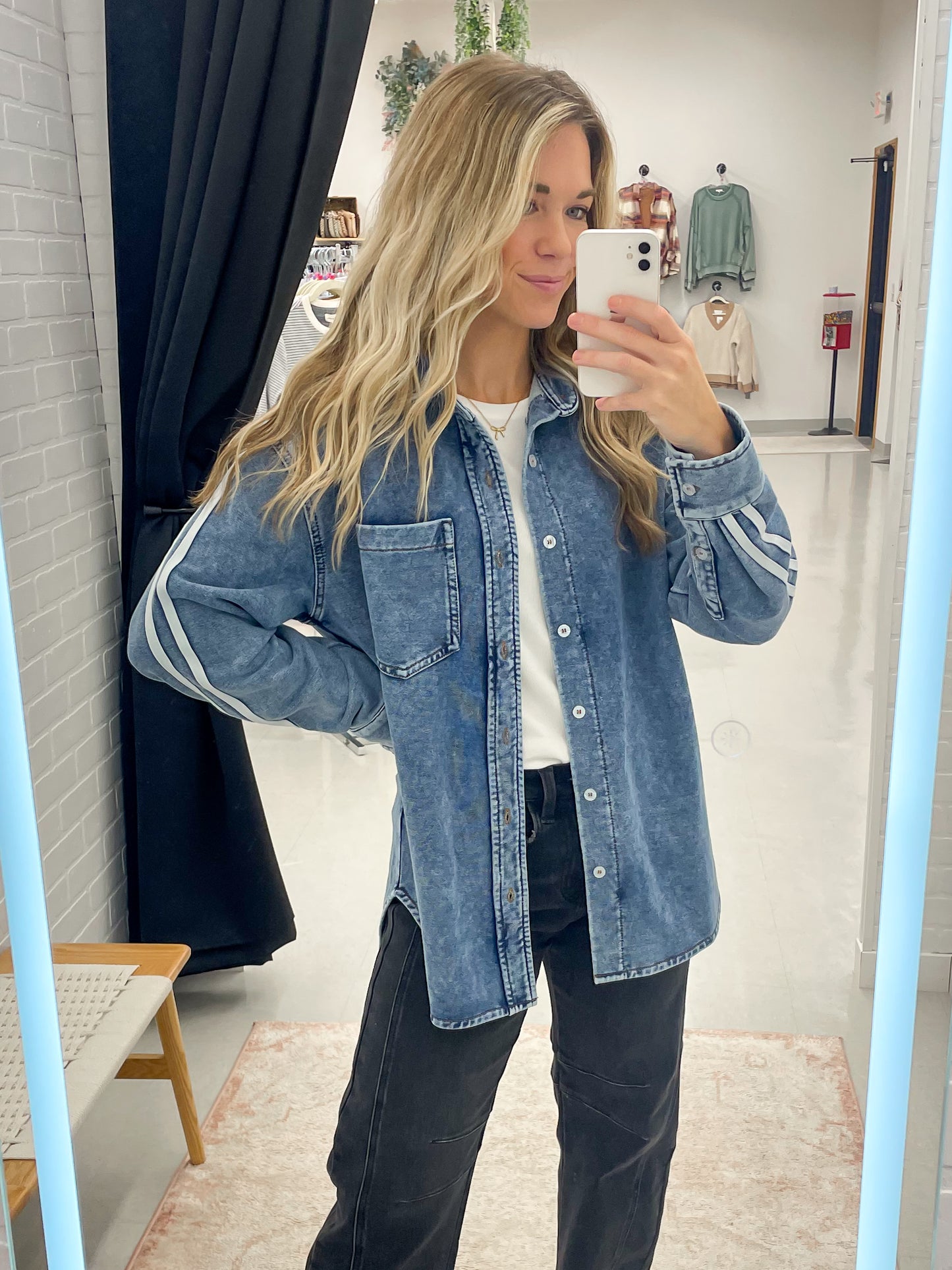 From The Top Washed Button Down Jacket Denim Wash XL-3X