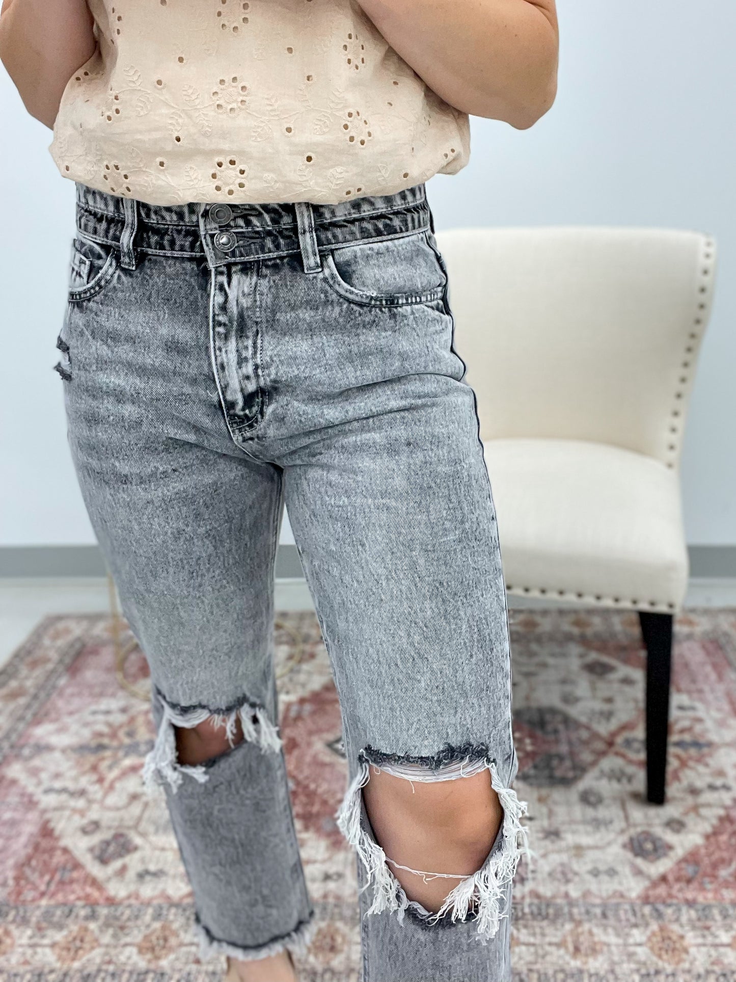 The Beverly High Rise Straight Crop Denim Gray Wash