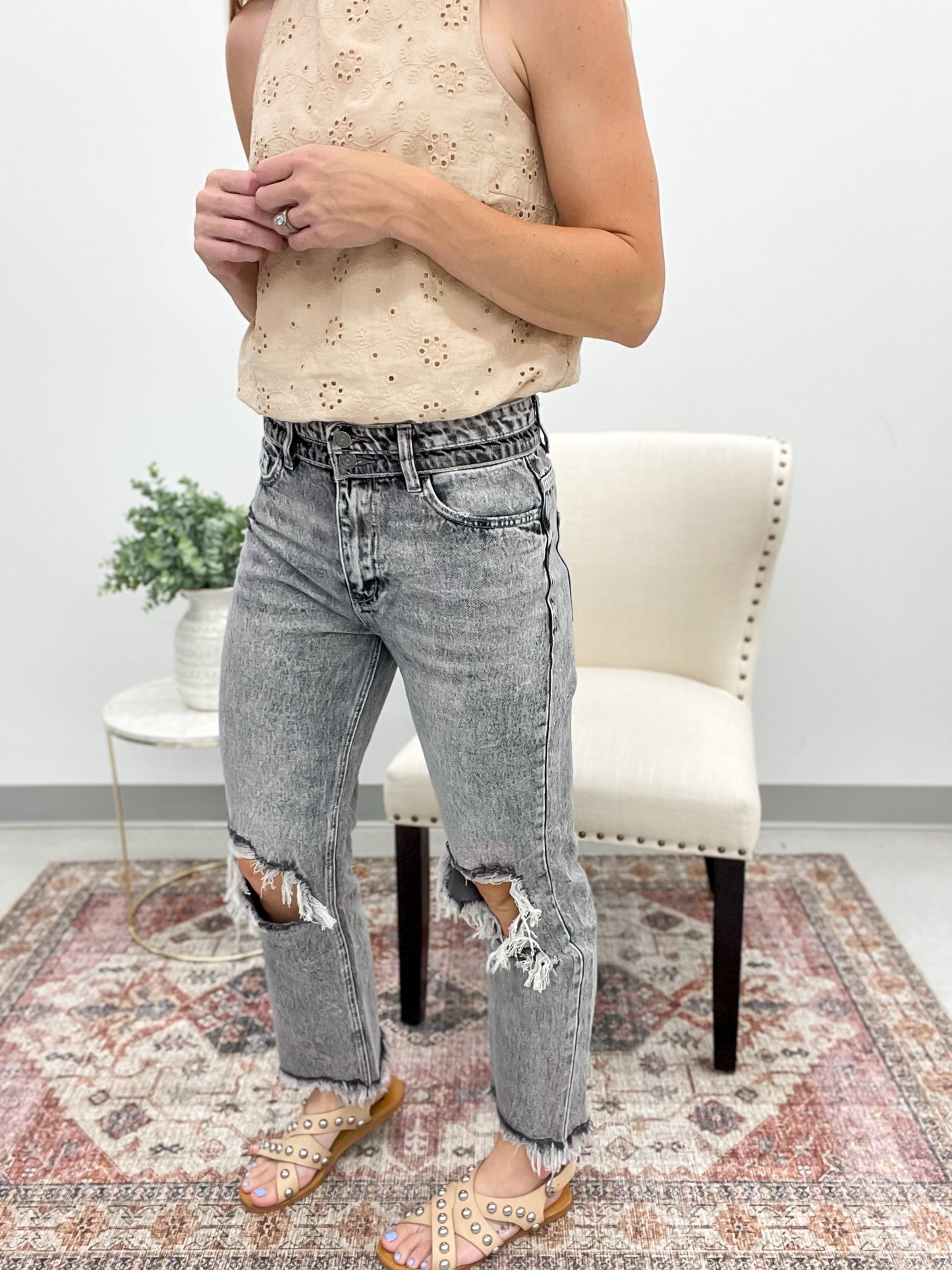 The Beverly High Rise Straight Crop Denim Gray Wash