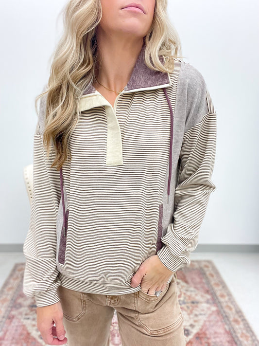 Could It Be Half Zip Striped Brush Pullover Purple