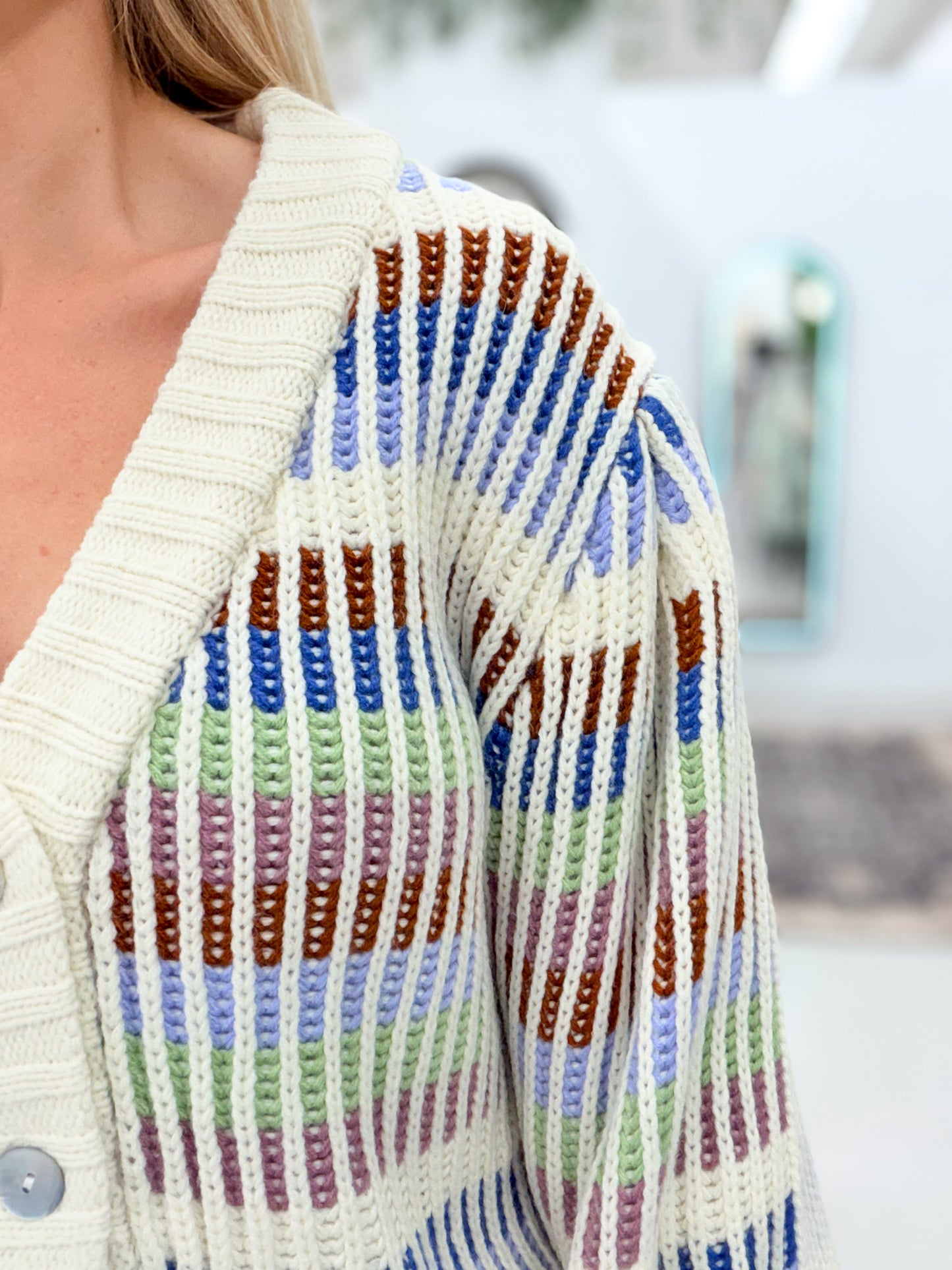 Good Vibes Multicolor Striped Chunky Knit Cardigan