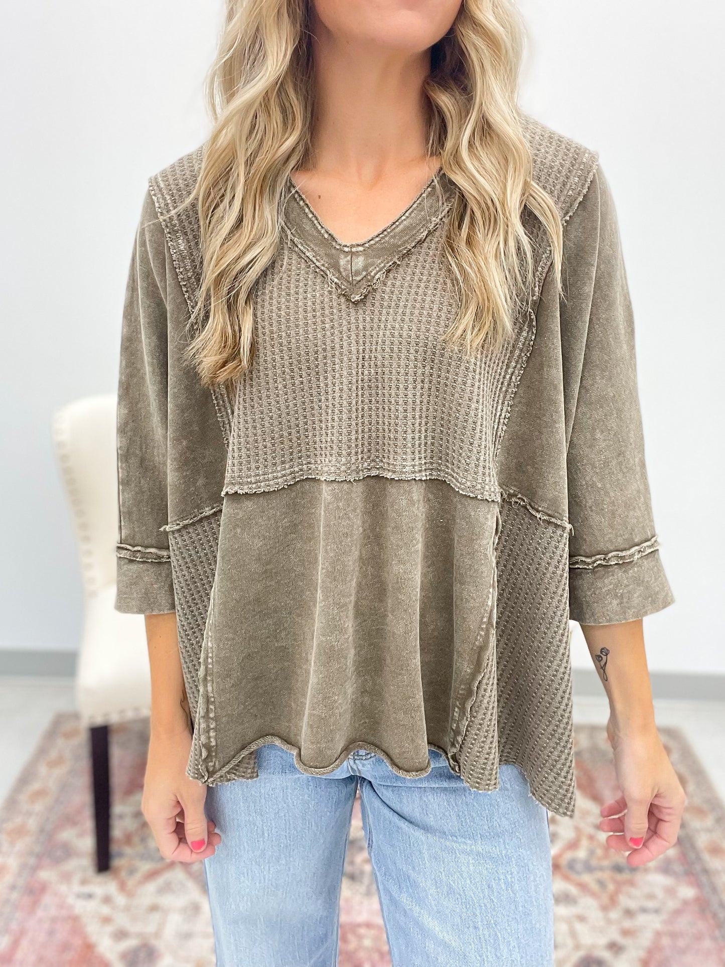 After Time Thermal Knit Mineral Wash Top Brown