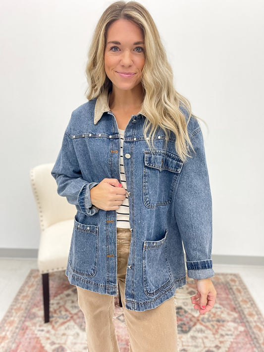 Saddle Up Stud Detail Denim Barn Jacket