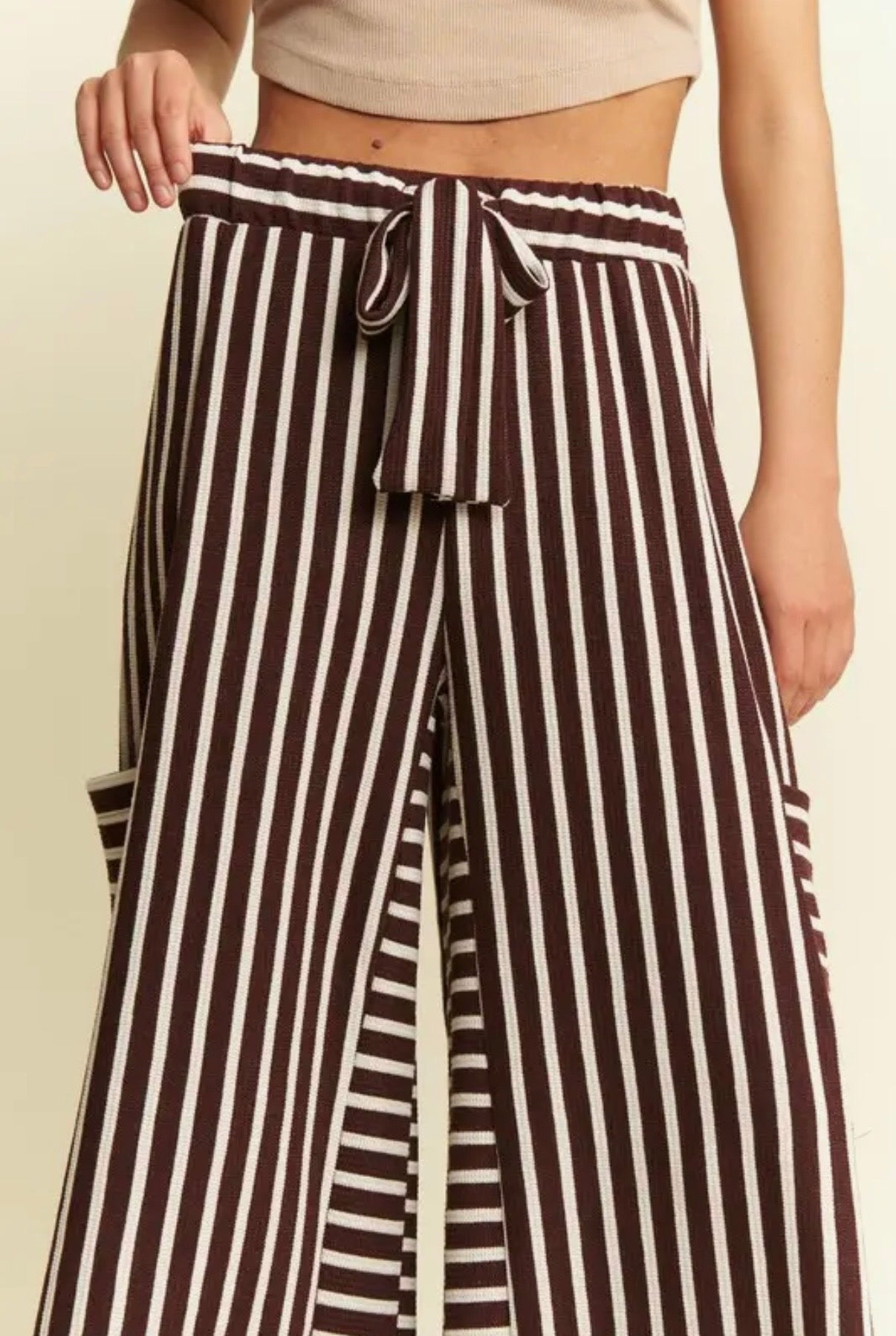 One Day Striped Wide Leg Pants Espresso
