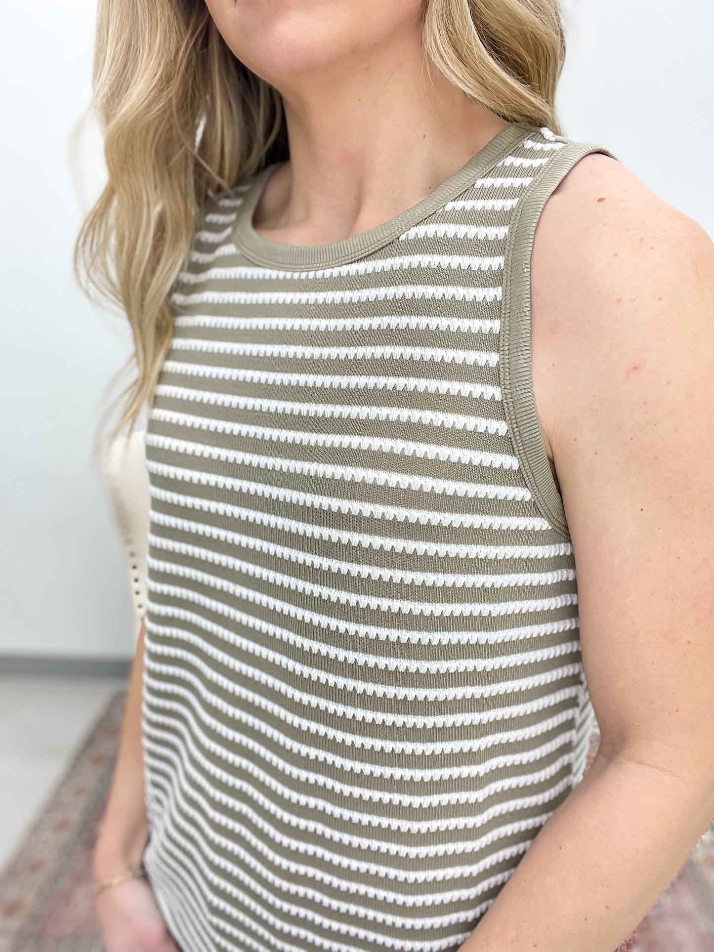 Seaside Textured Knit Tank Olive