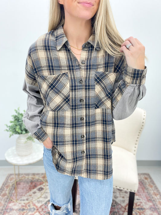 Orchard Bound Snow Washed Plaid Button Down Top