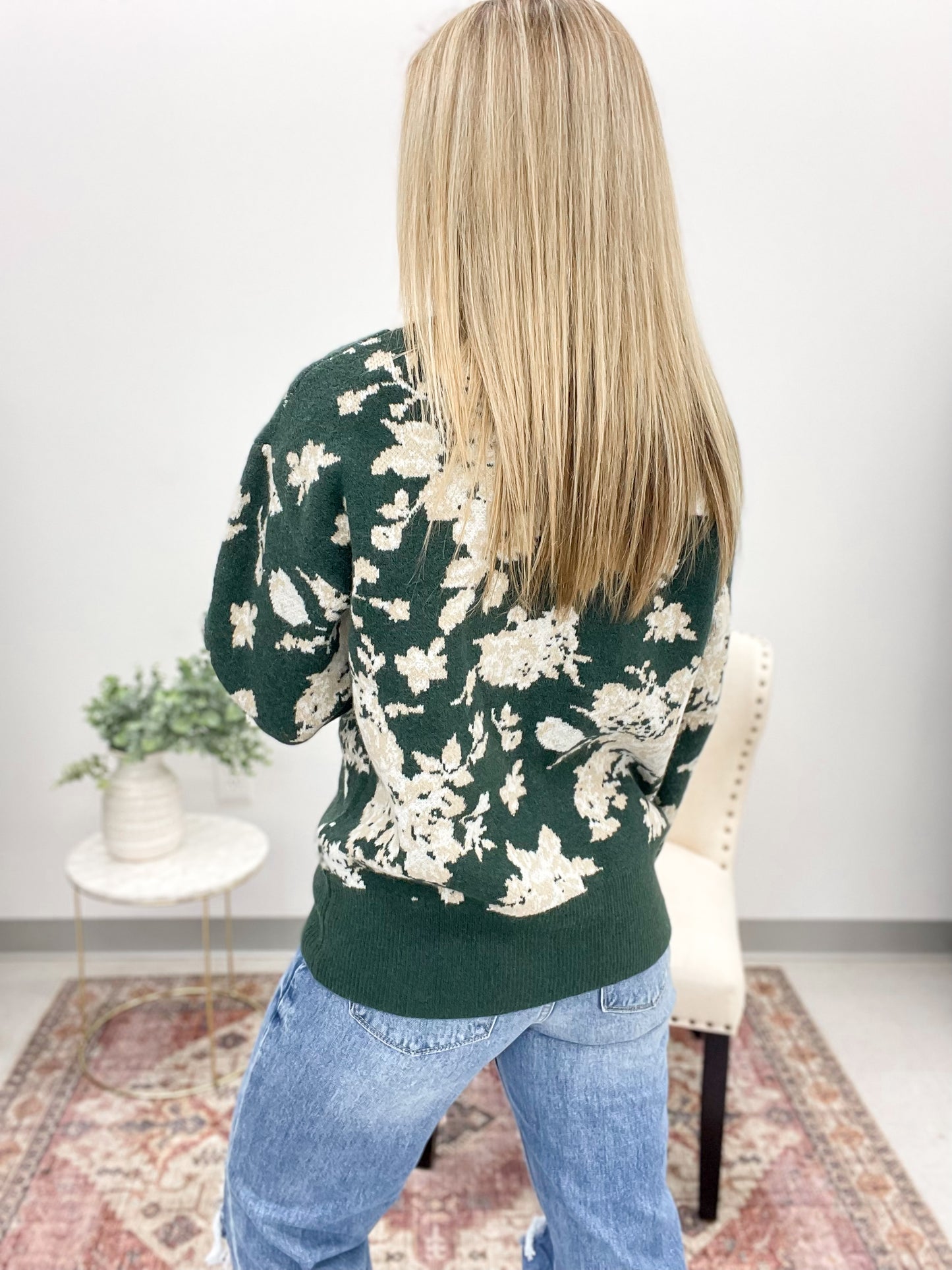 For All Time Floral Sweater Green