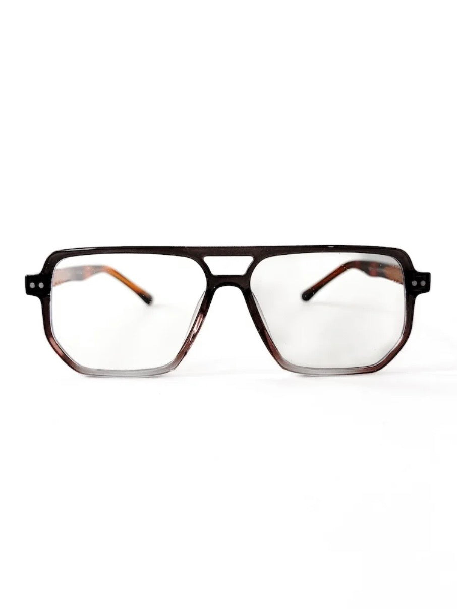 Square Aviator Blue Light Glasses Brown/Clear