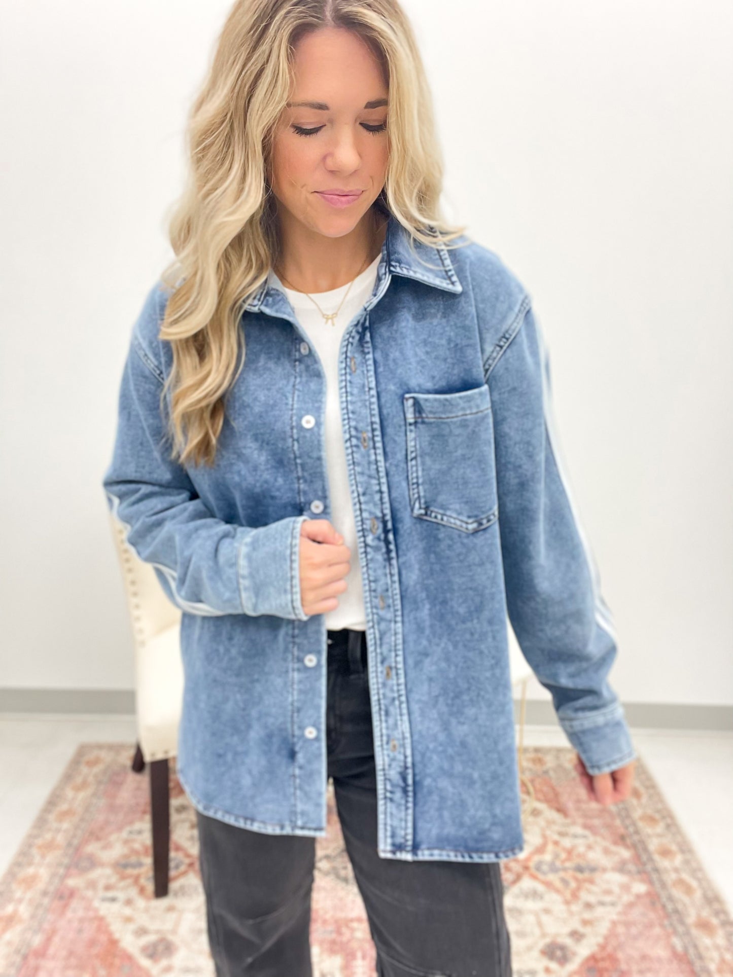 From The Top Washed Button Down Jacket Denim Wash XL-3X