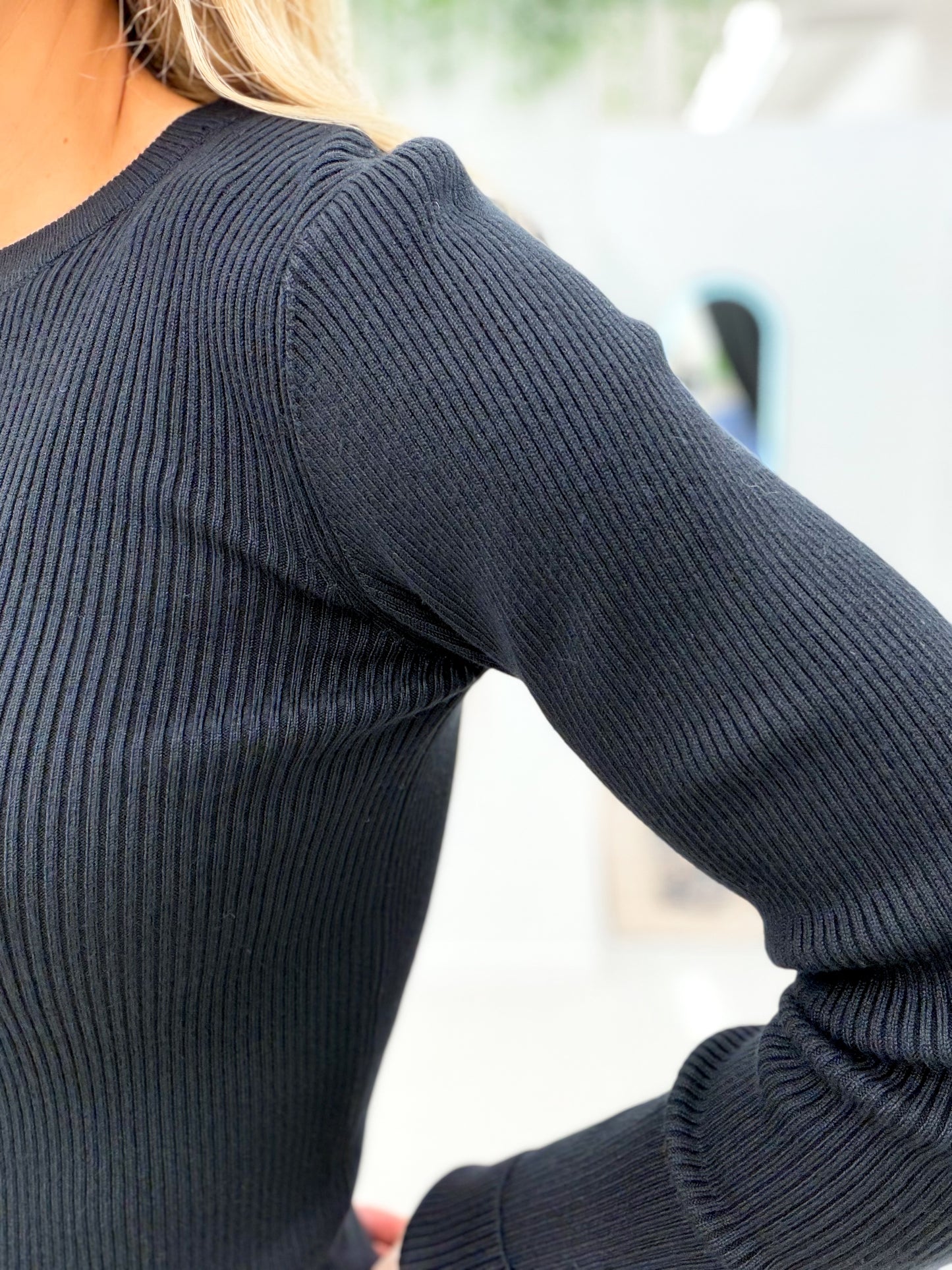 Carry On Crewneck Ribbed Sweater Black