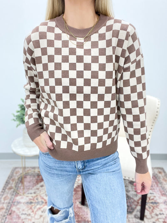 Final Lap Checkerboard Sweater Mocha