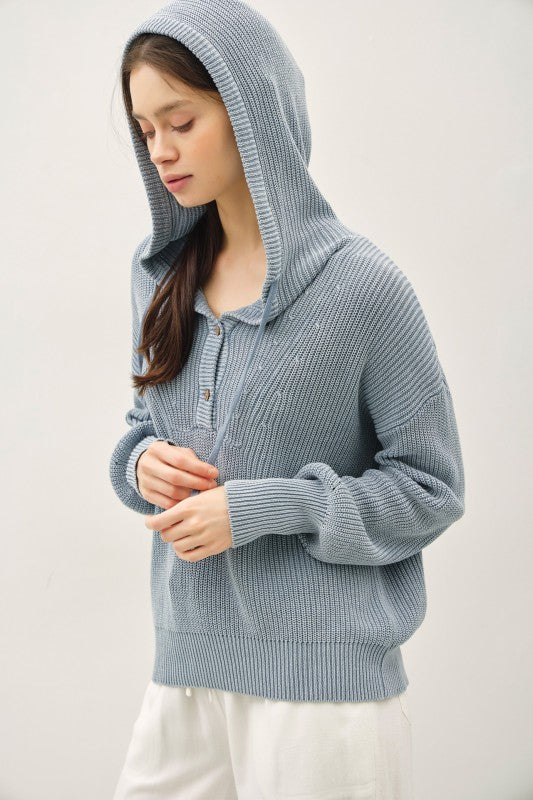 Anywhere With You Knit Henley Sweater Slate Blue