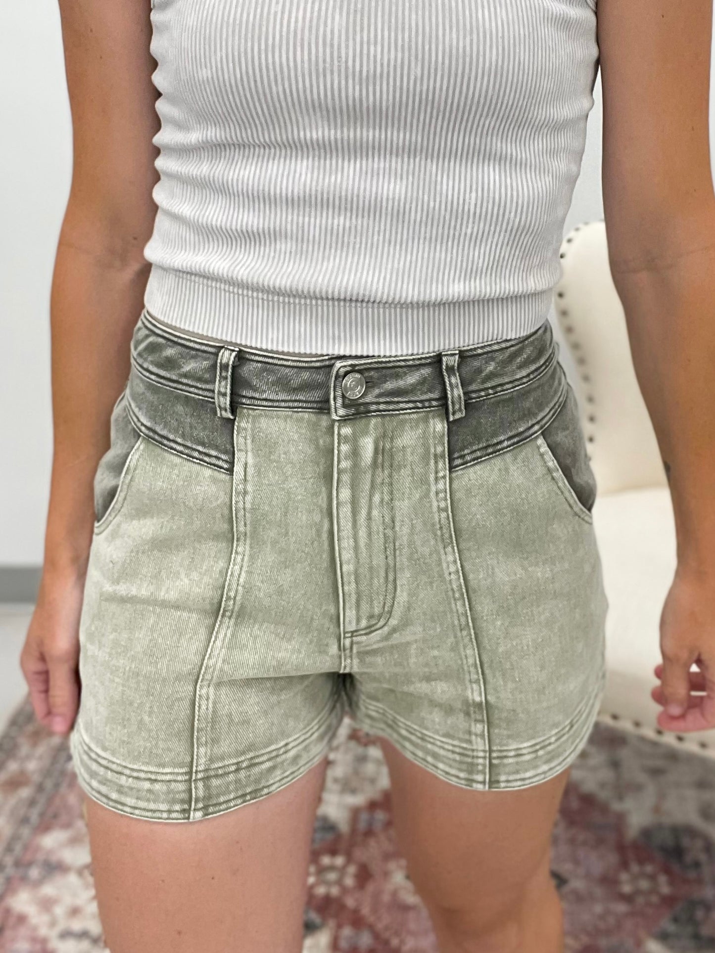 Flip Side Color Block Washed Shorts Olive Small & Large