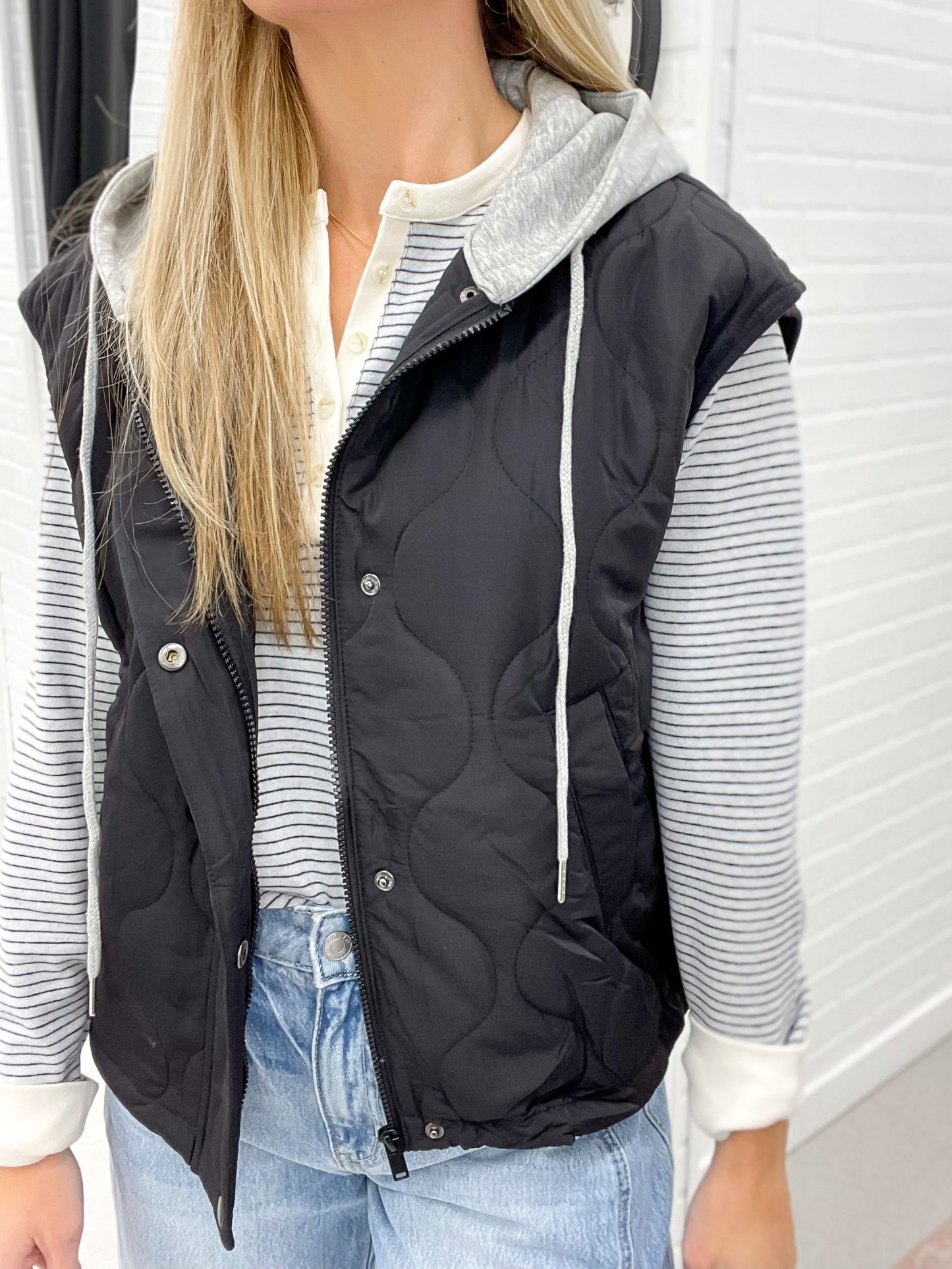 Maybe Not Quilted Hooded Vest Black