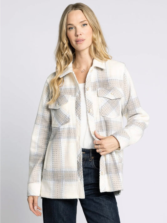The Santa Fe Fleece Jacket Ivory Brown Plaid