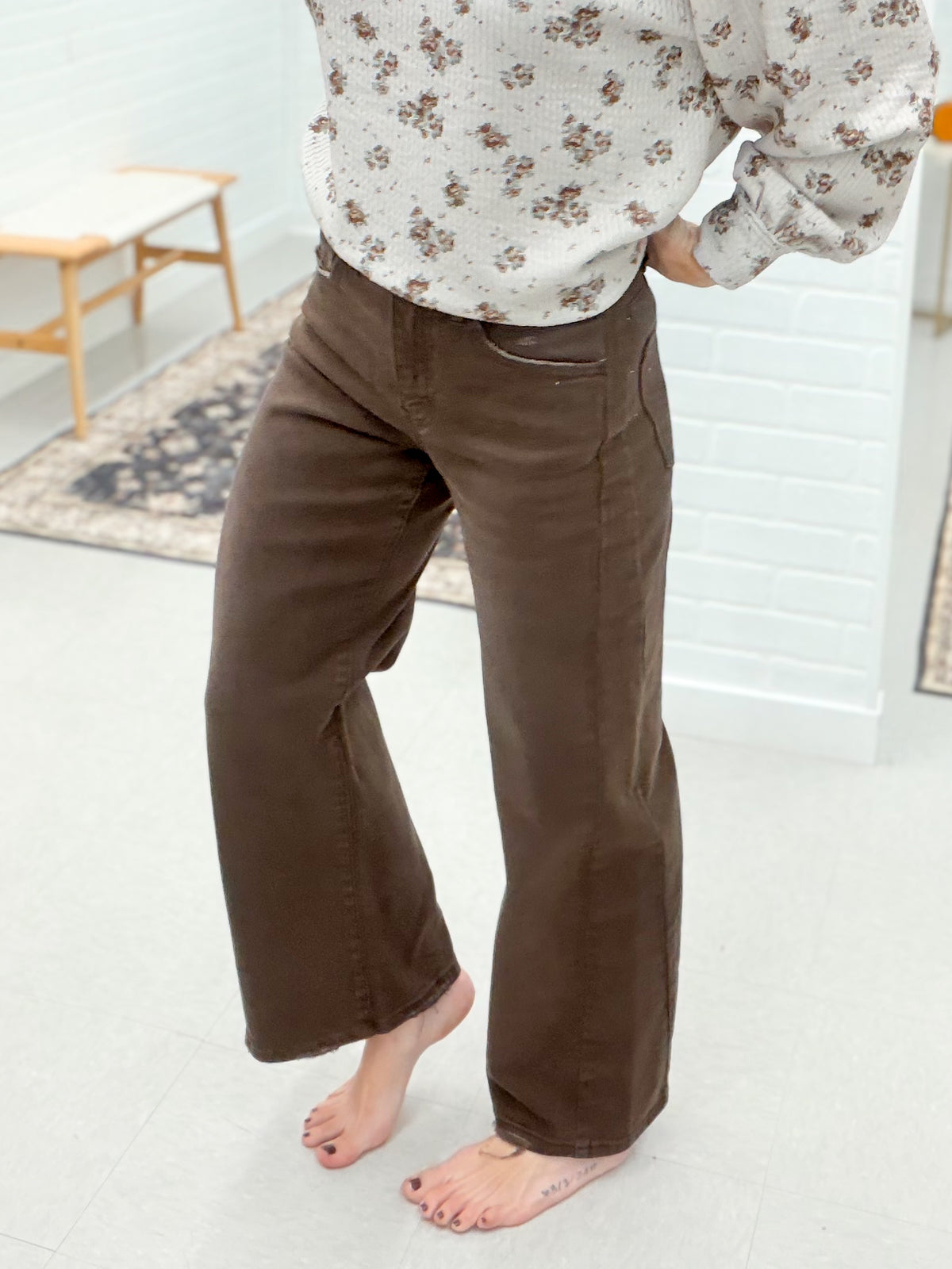 Vervet Kate High Rise Ankle Barrel Jeans Espresso