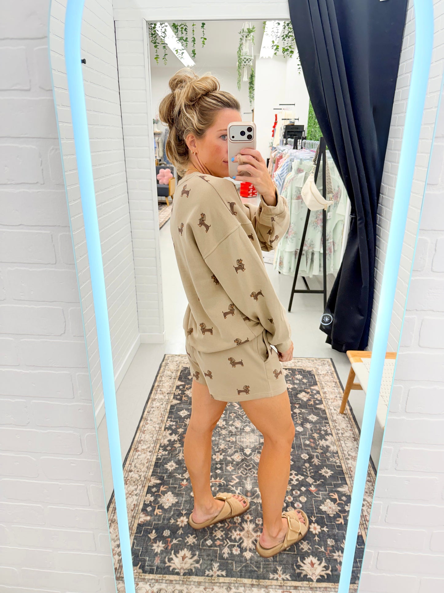 Dachshund Print Two Piece Set Mocha Brown