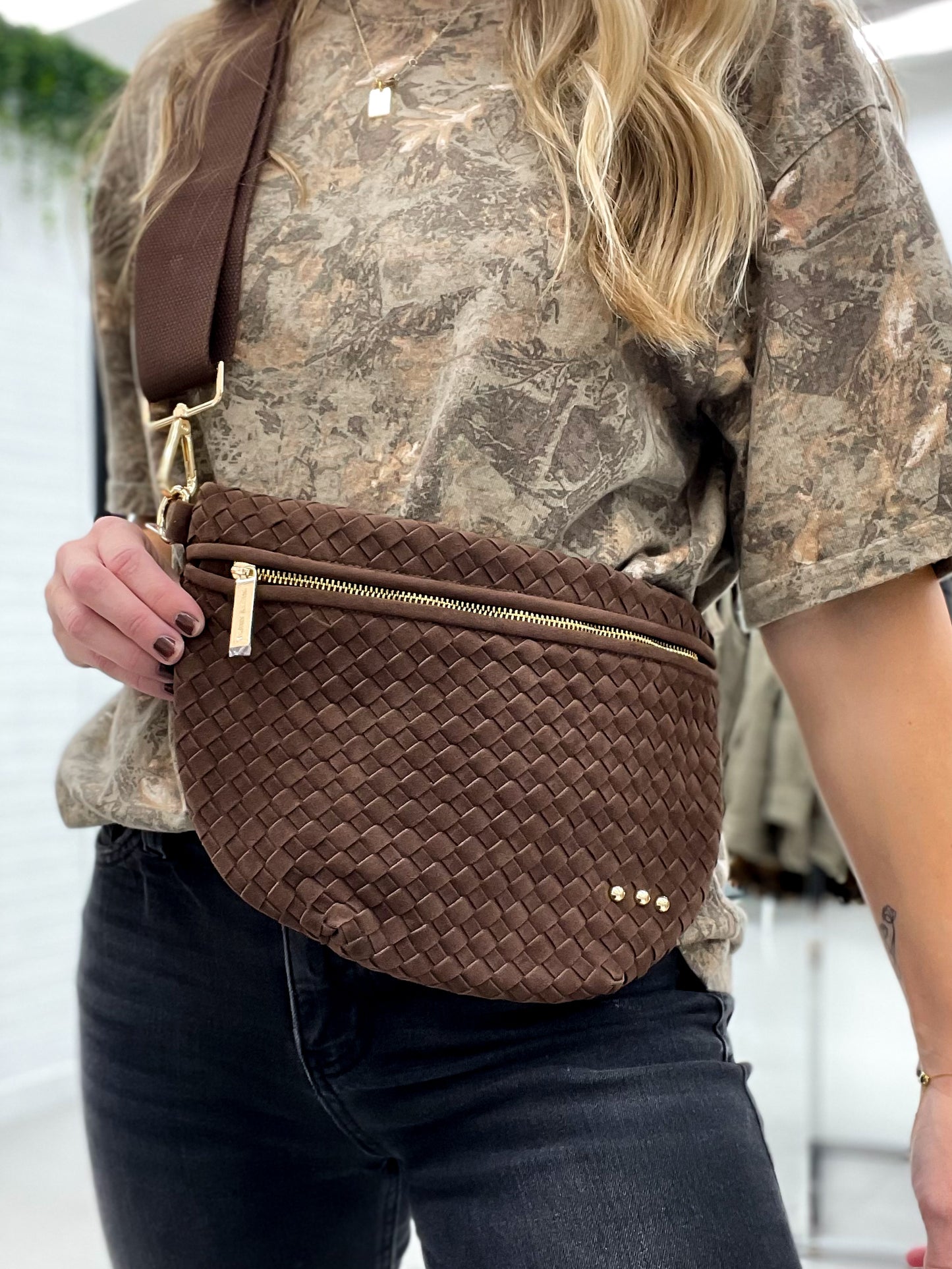 The Westlyn Suede Woven Bum Bag Chocolate