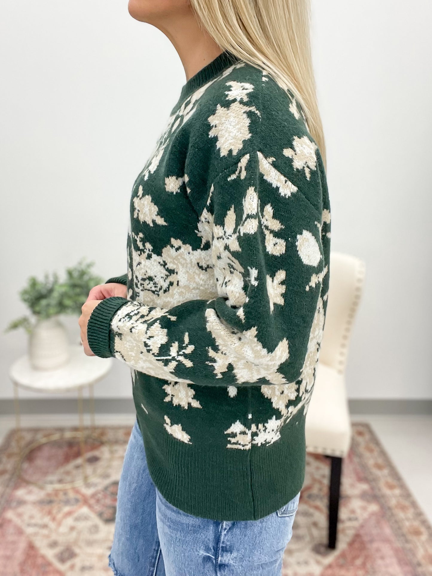 For All Time Floral Sweater Green