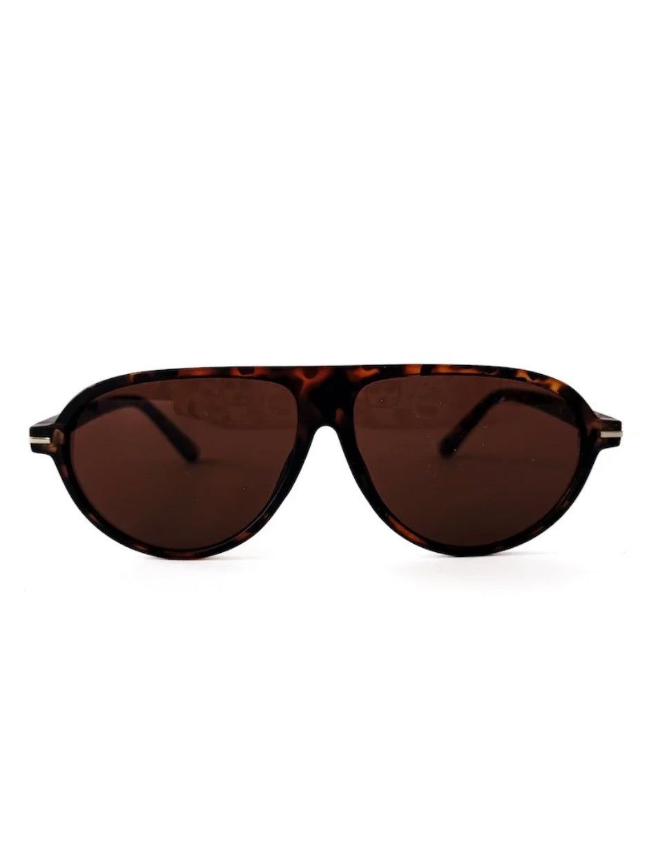 Retro Oval Flat Aviator Sunglasses Tortoise/Brown