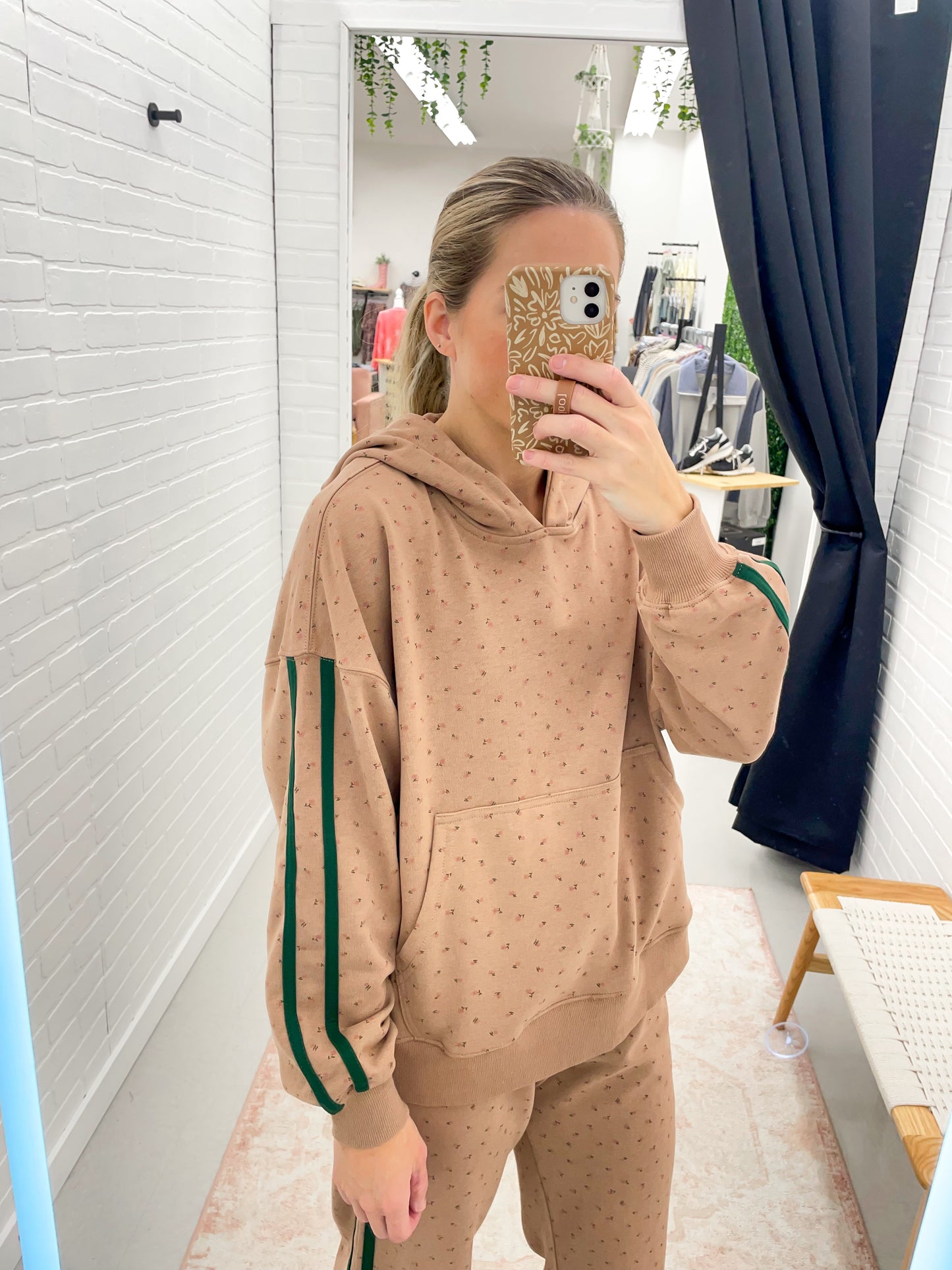 Divine Floral Print Hoodie And Jogger Set Toffee