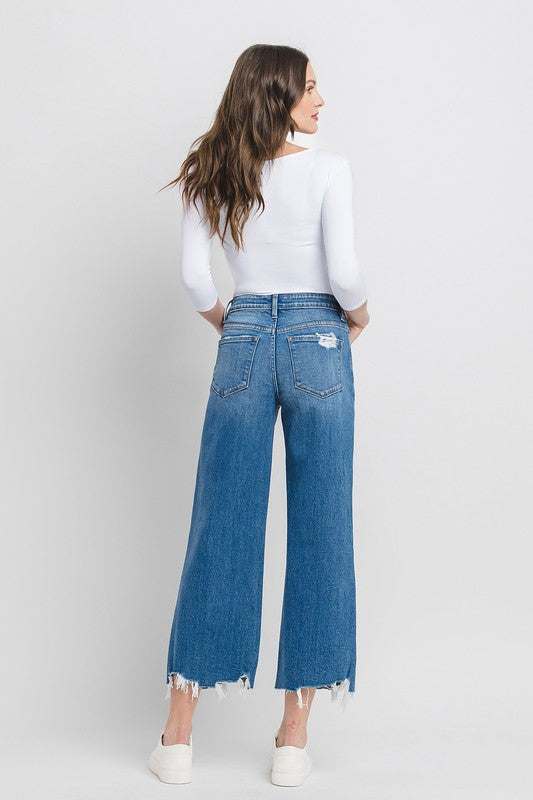 The Claire High Rise Crop Wide Leg Jeans Medium Dark