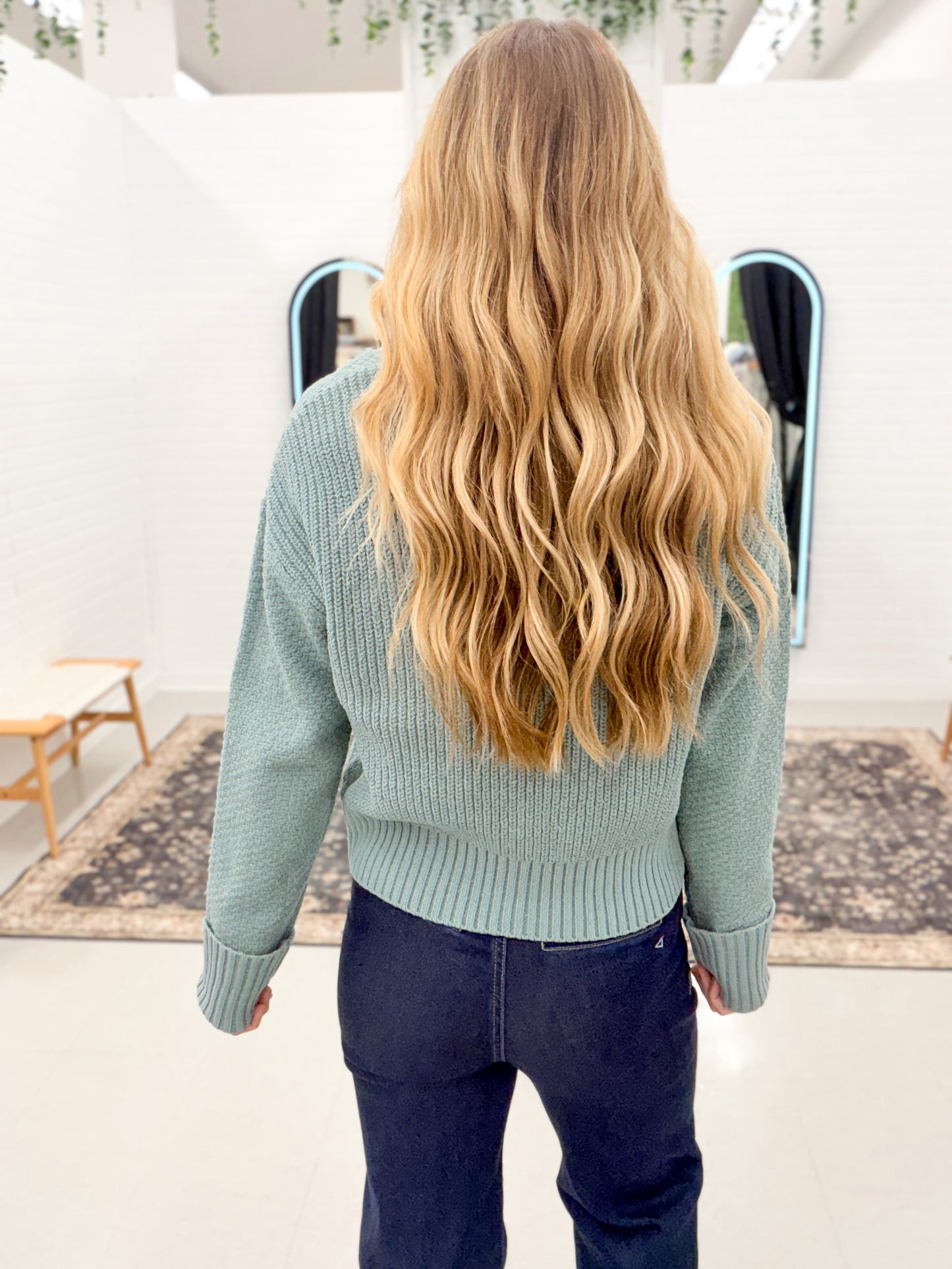 More To It Button Up Cardigan Teal