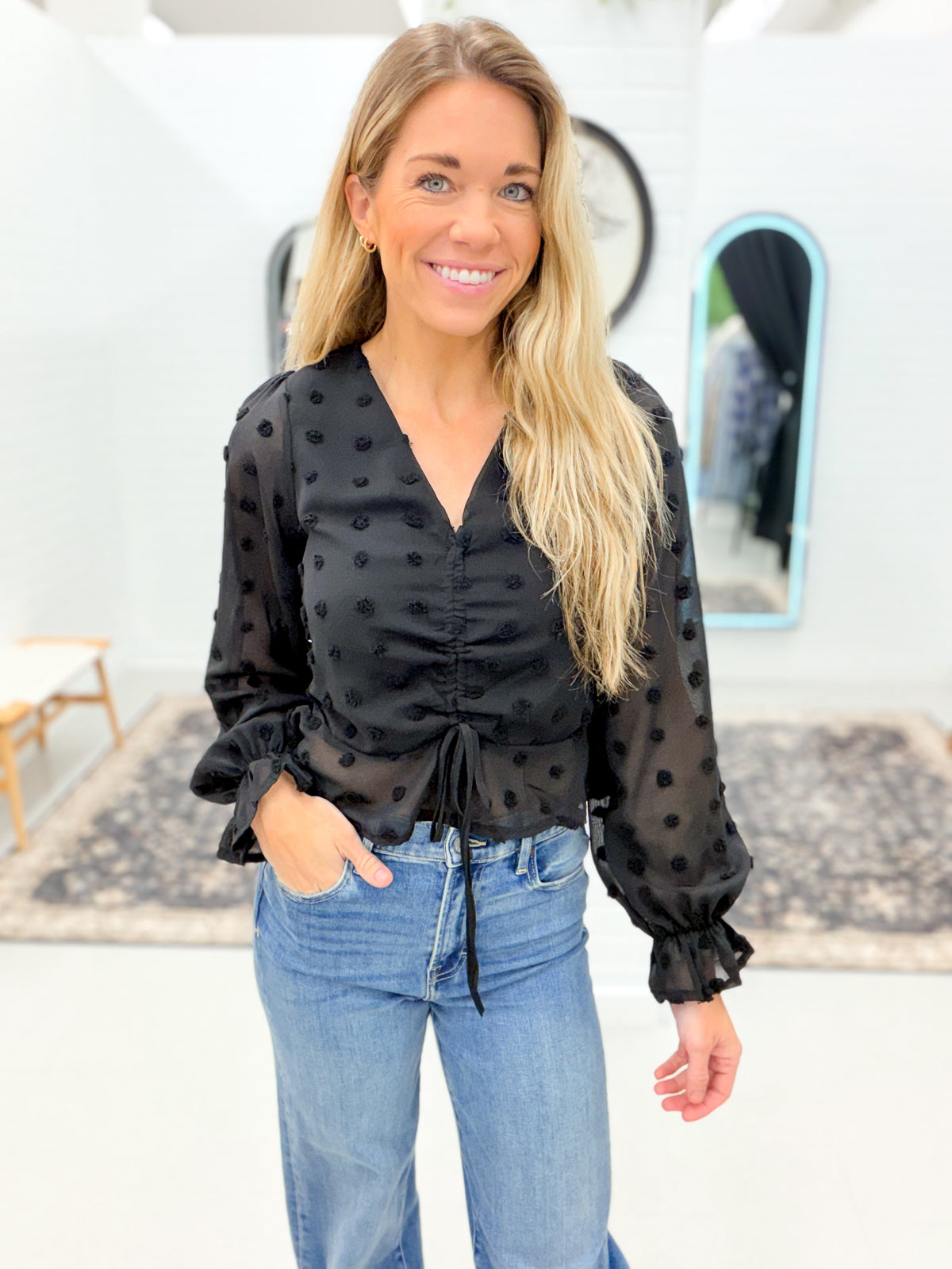 After Hours Swiss Dot Blouse Black