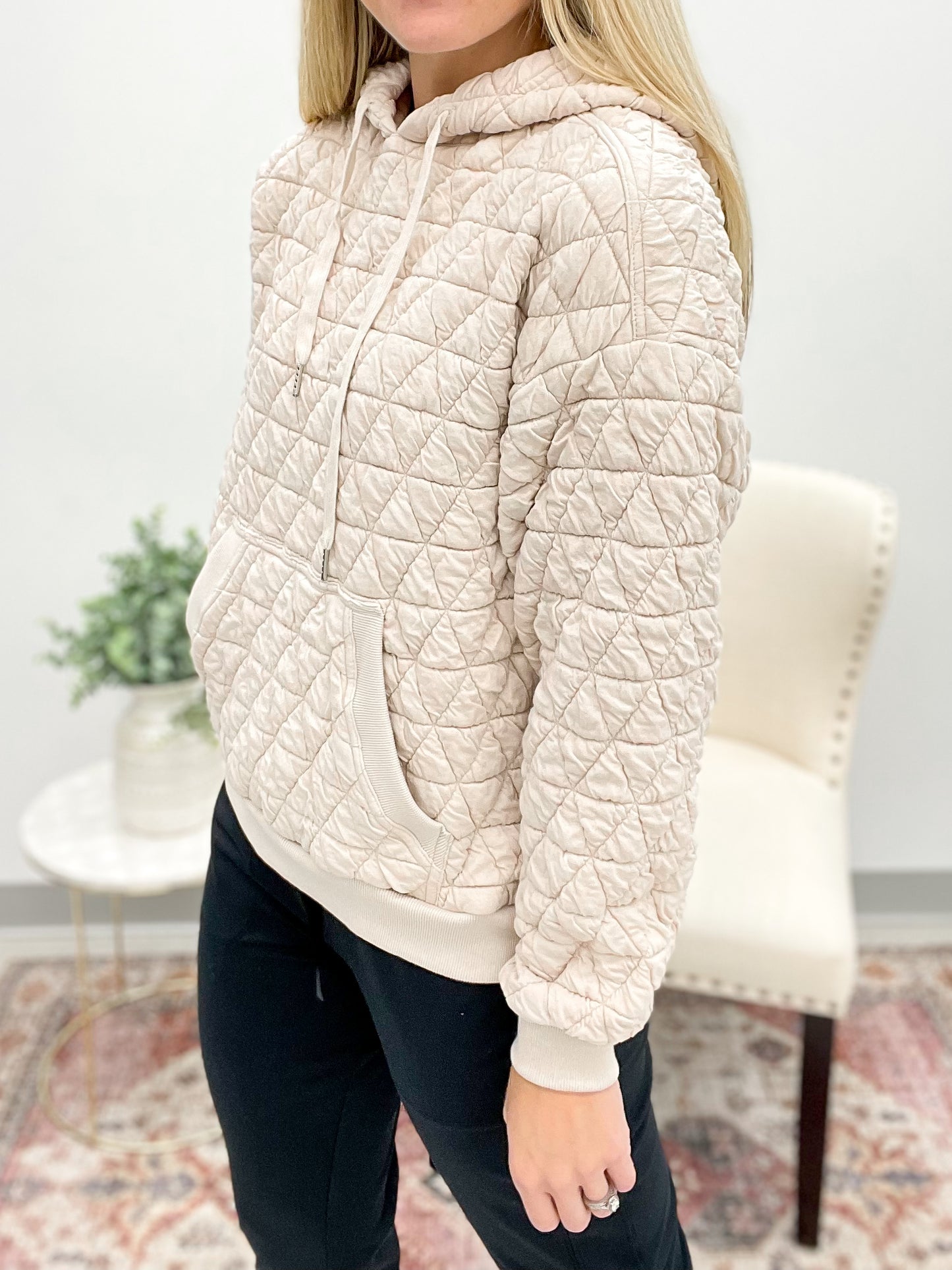 Looking Forward Quilted Hooded Pullover Blush