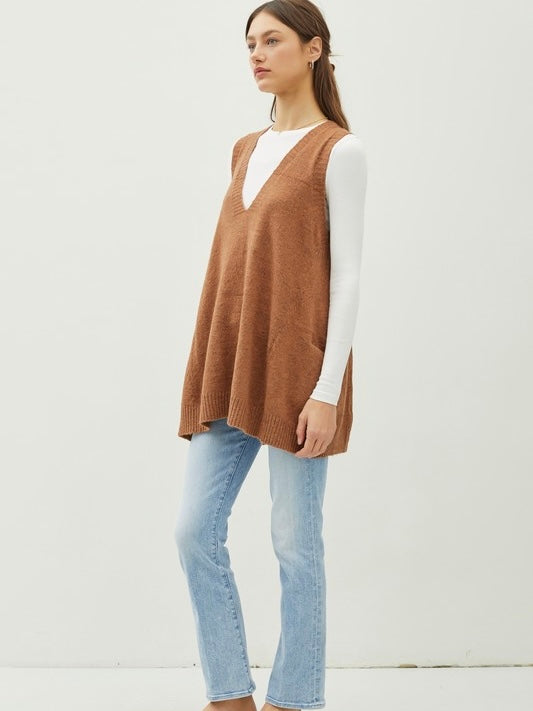 Casually Chic Oversized Long Sweater Vest Rust