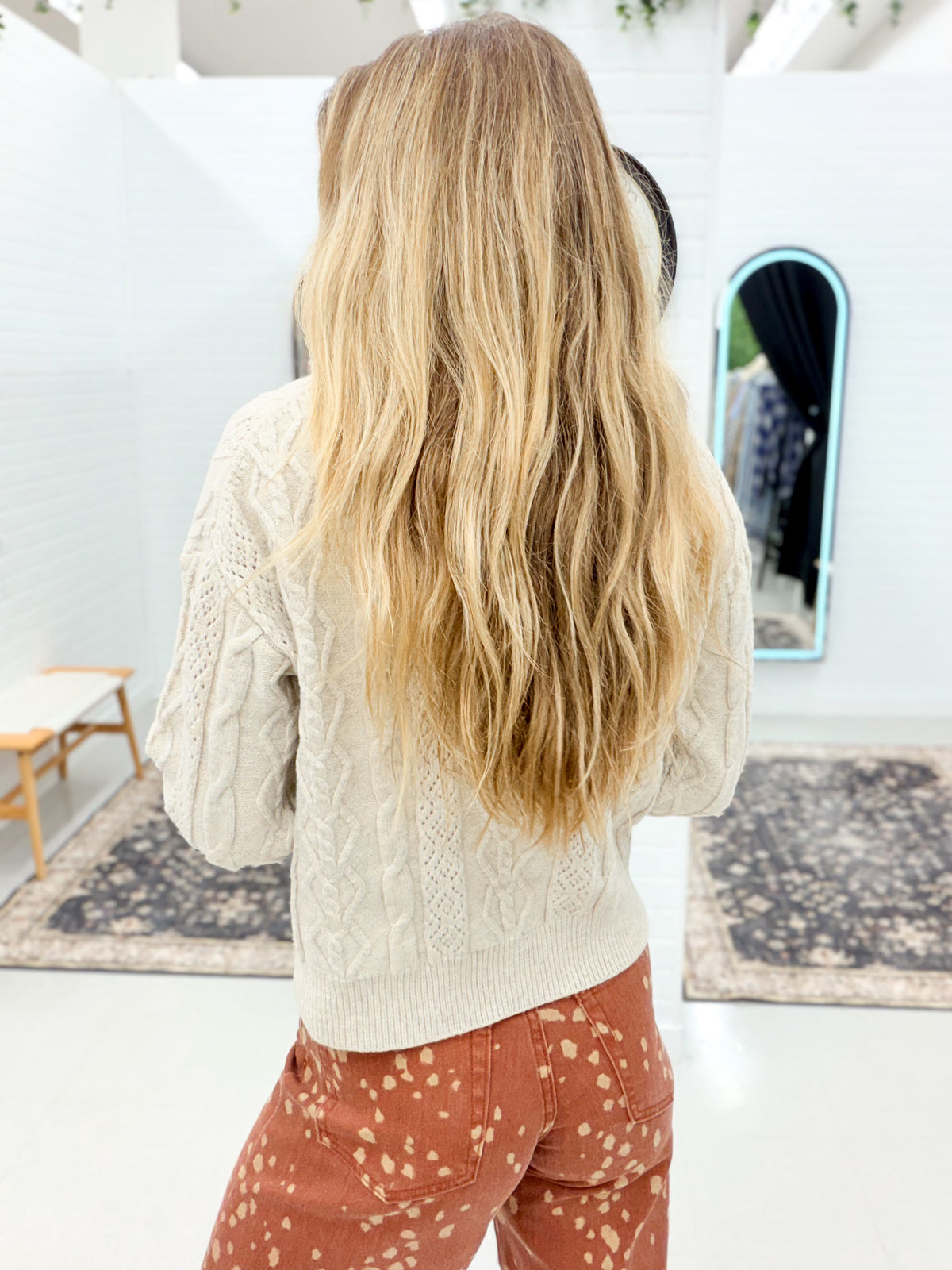 Lovely Day Scallop Detail Cable Knit Cardigan Oatmeal