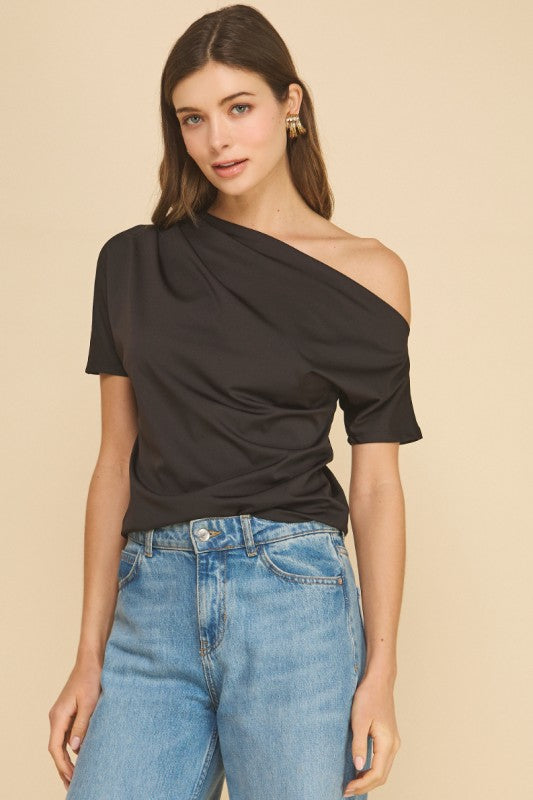 Never Mind One Shoulder Top Black