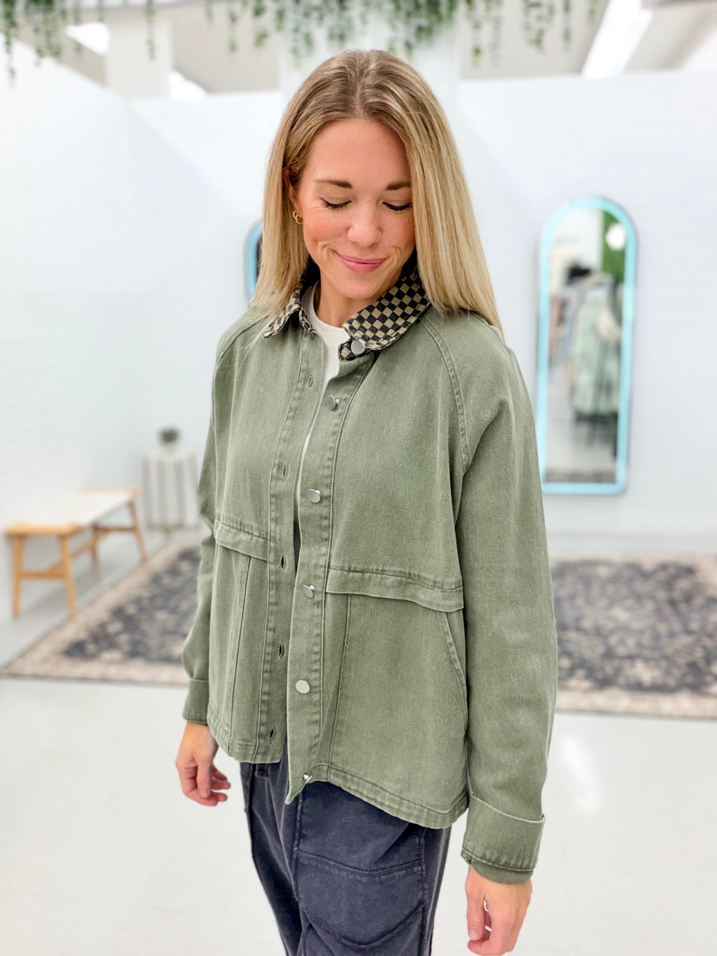Worst Way Mineral Wash Checkered Collar Jacket Olive