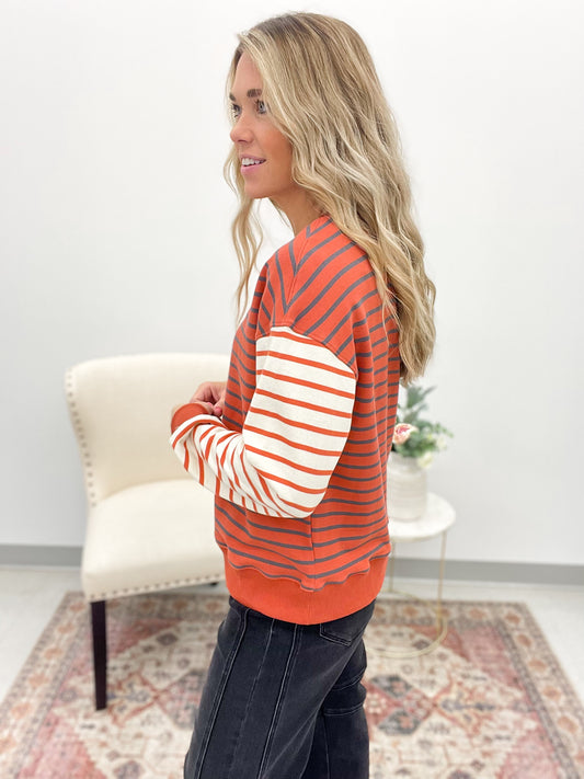 Looking Up French Terry Striped Mix Sweatshirt