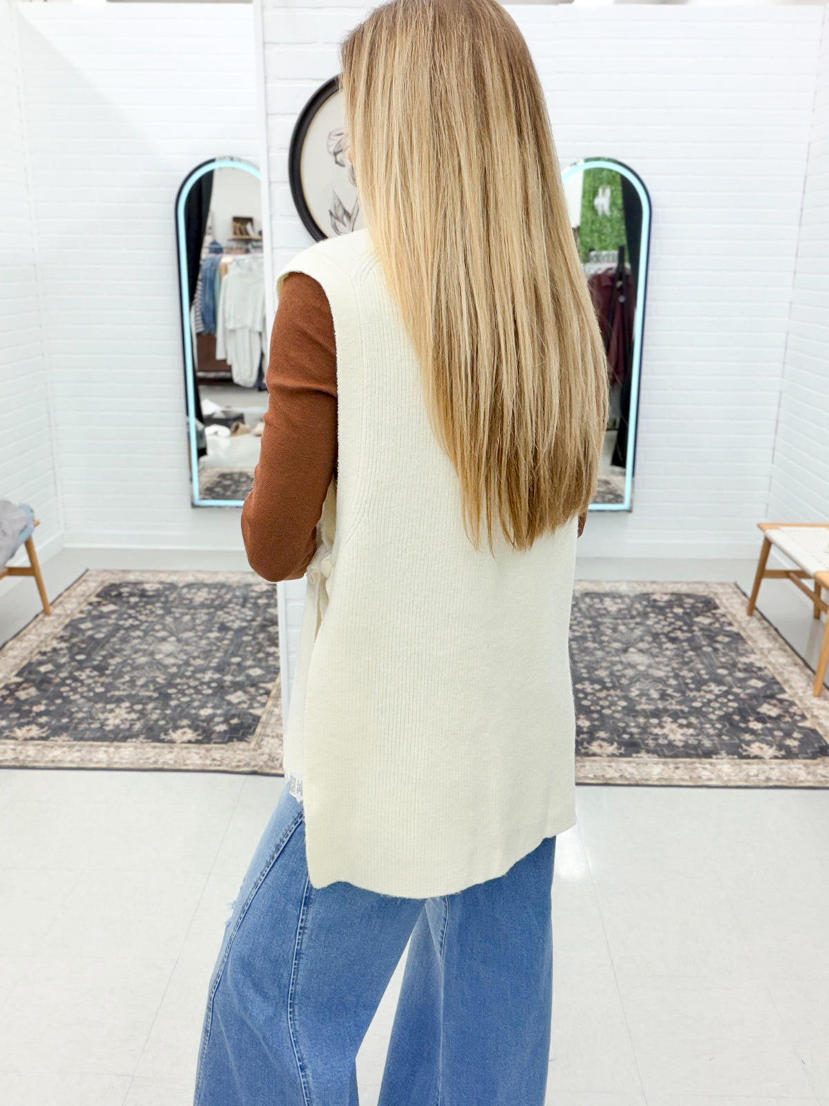 Unforgettable Side Tie Open Knit Sleeveless Sweater Ivory