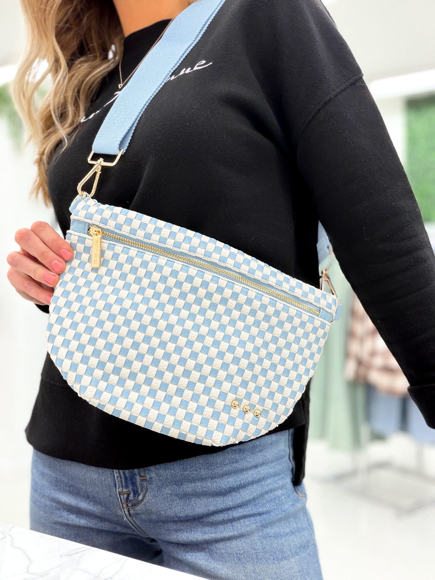 The Westlyn Woven Bum Bag Checkered Sky Blue