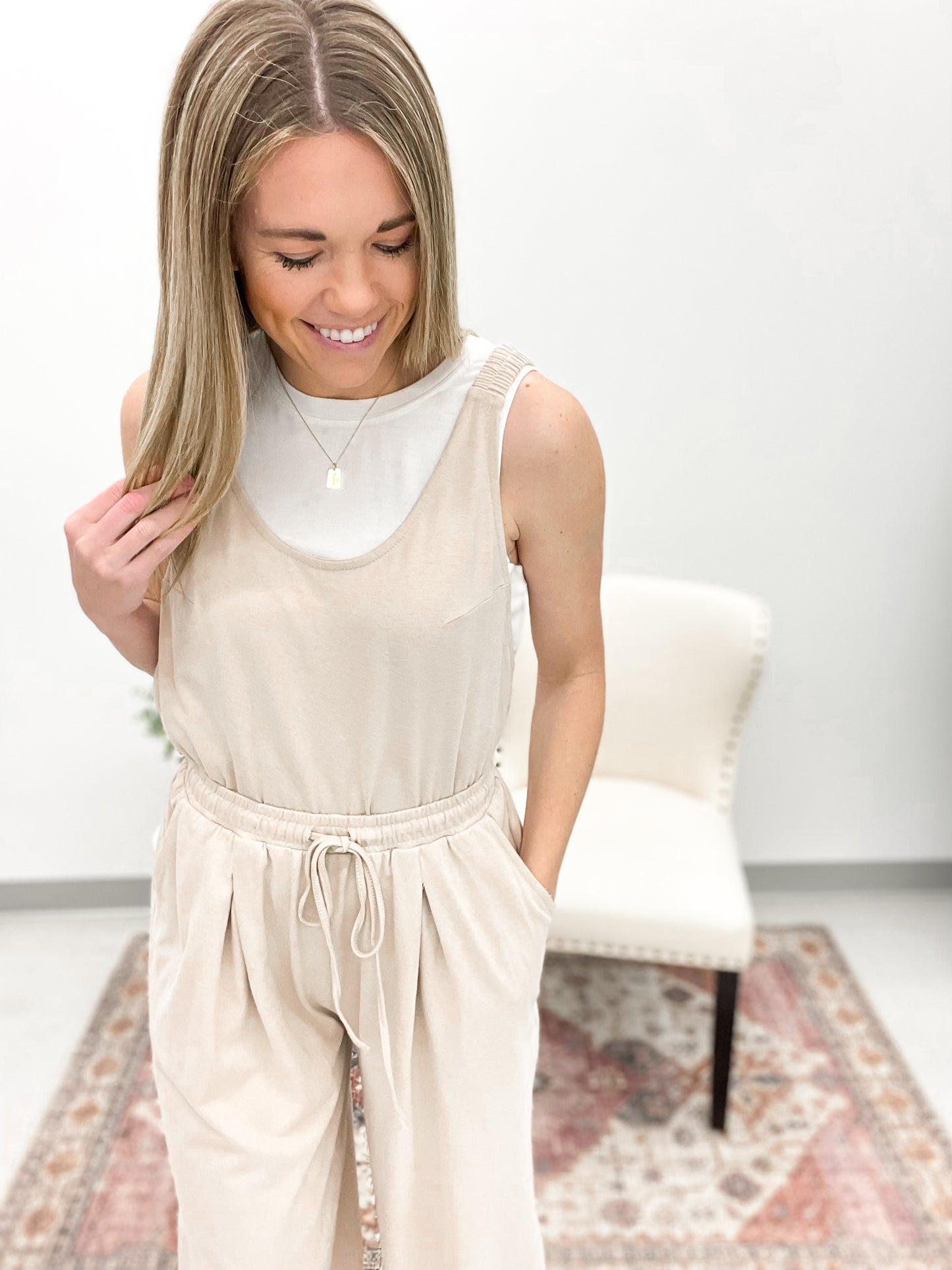 High Roller Open Back Jumpsuit Taupe