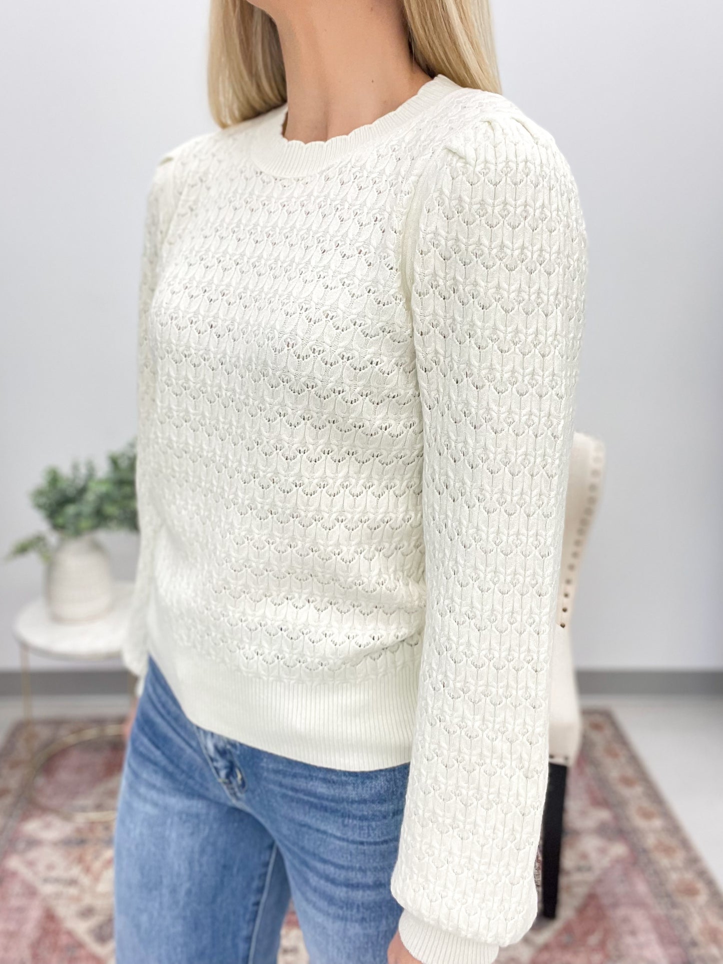 Blissfully You Scallop Edge Sweater Cream