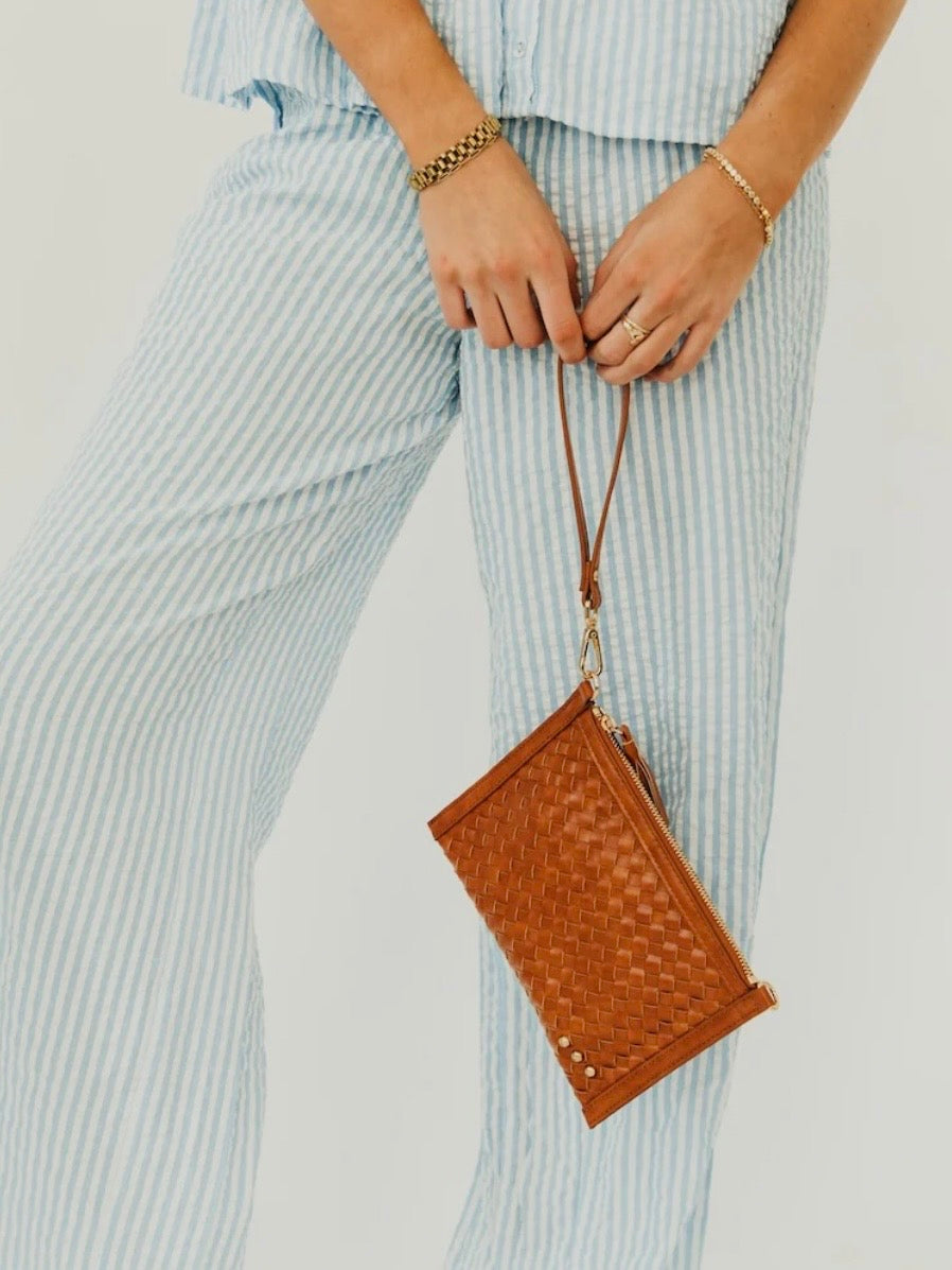The Veda Woven Crossbody And Clutch Bag Brown