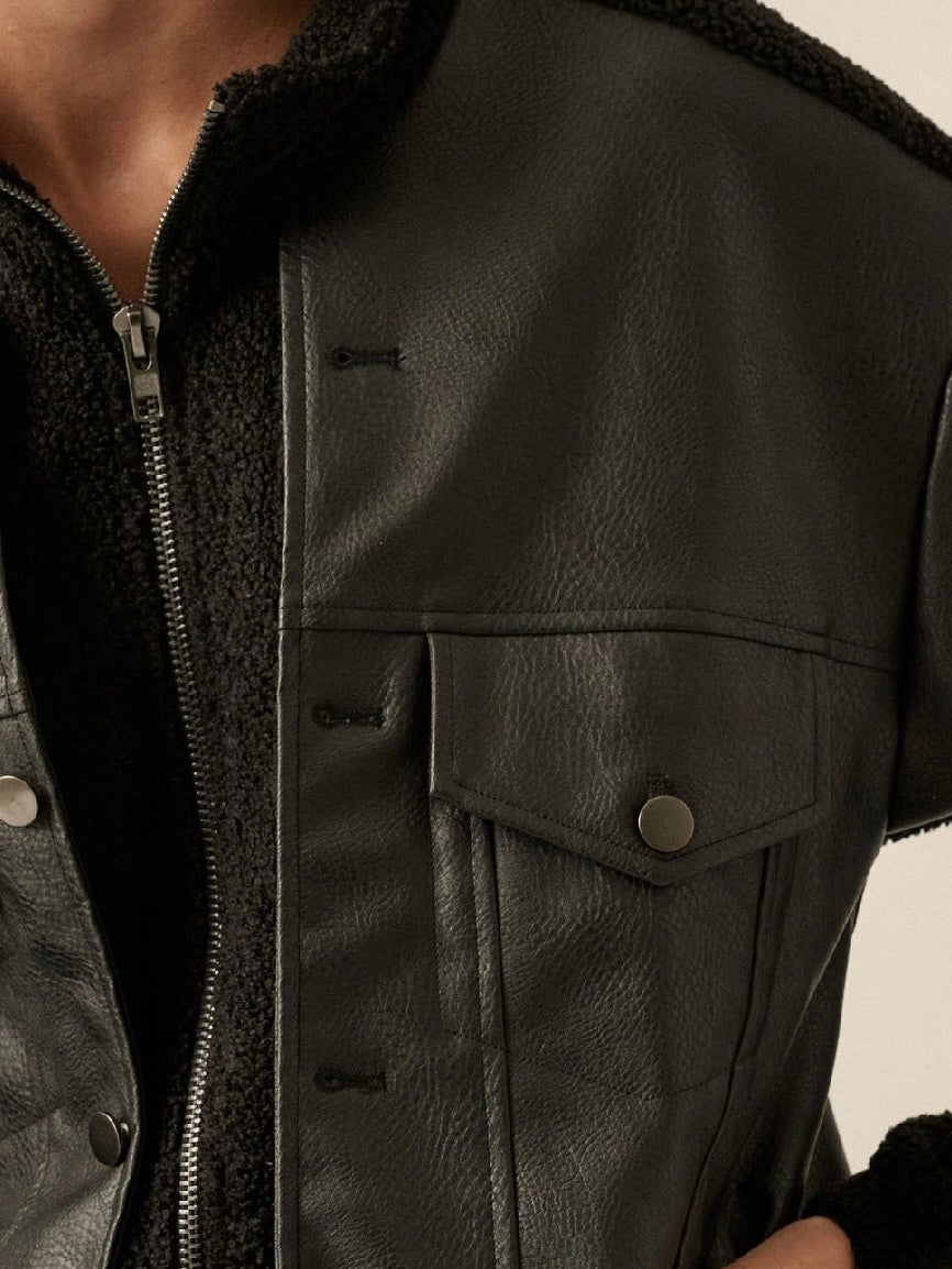 Edgy Chic Contrast Faux Leather Jacket