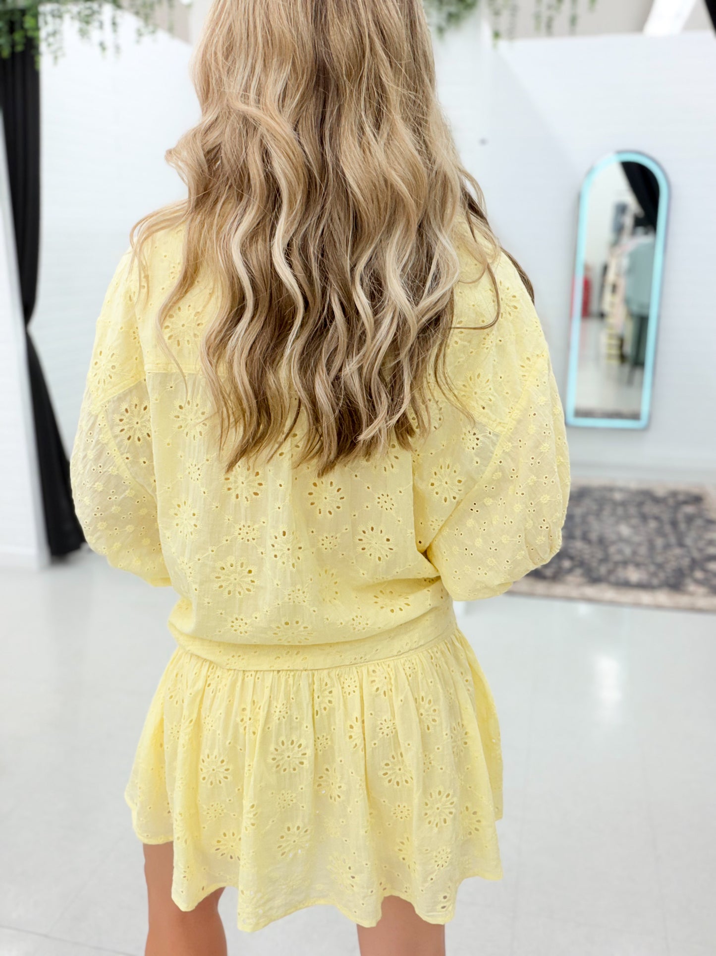 Stay Sunshine Eyelet Blouse And Skort Set Yellow