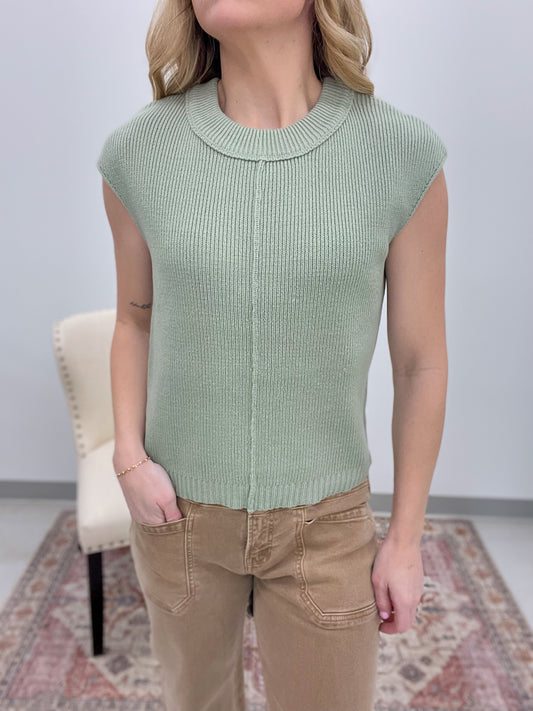 Daydream Sleeveless Knit Sweater Top Light Olive