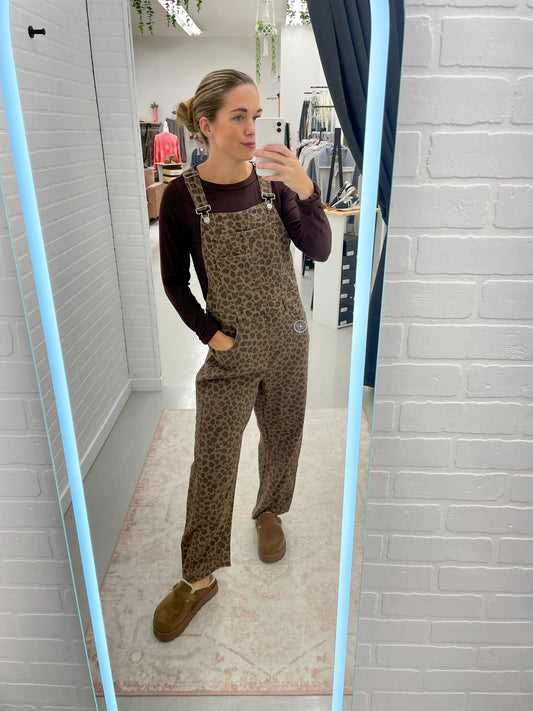Caught Up Leopard Print Barrel Overalls