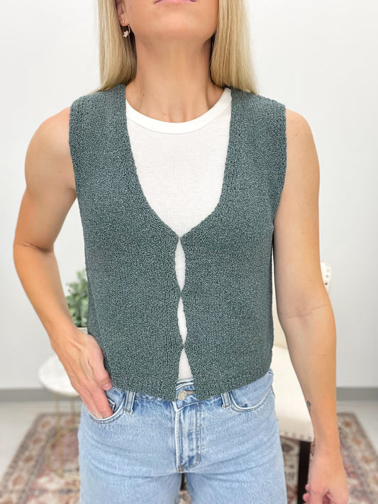 Stay Close Hook & Eye Knit Sweater Vest Jade