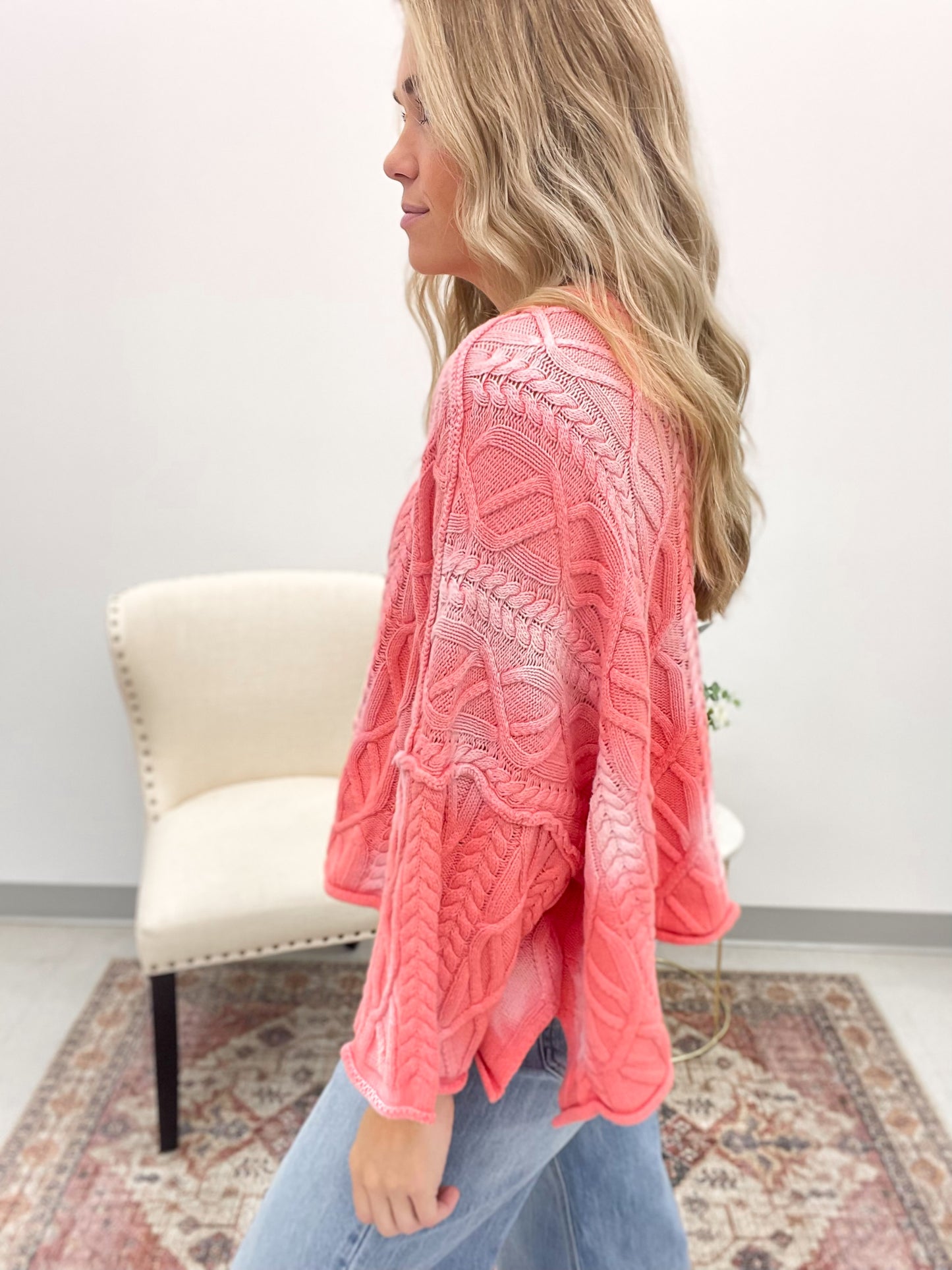 Pink Ombre Cropped Flowy Sweater