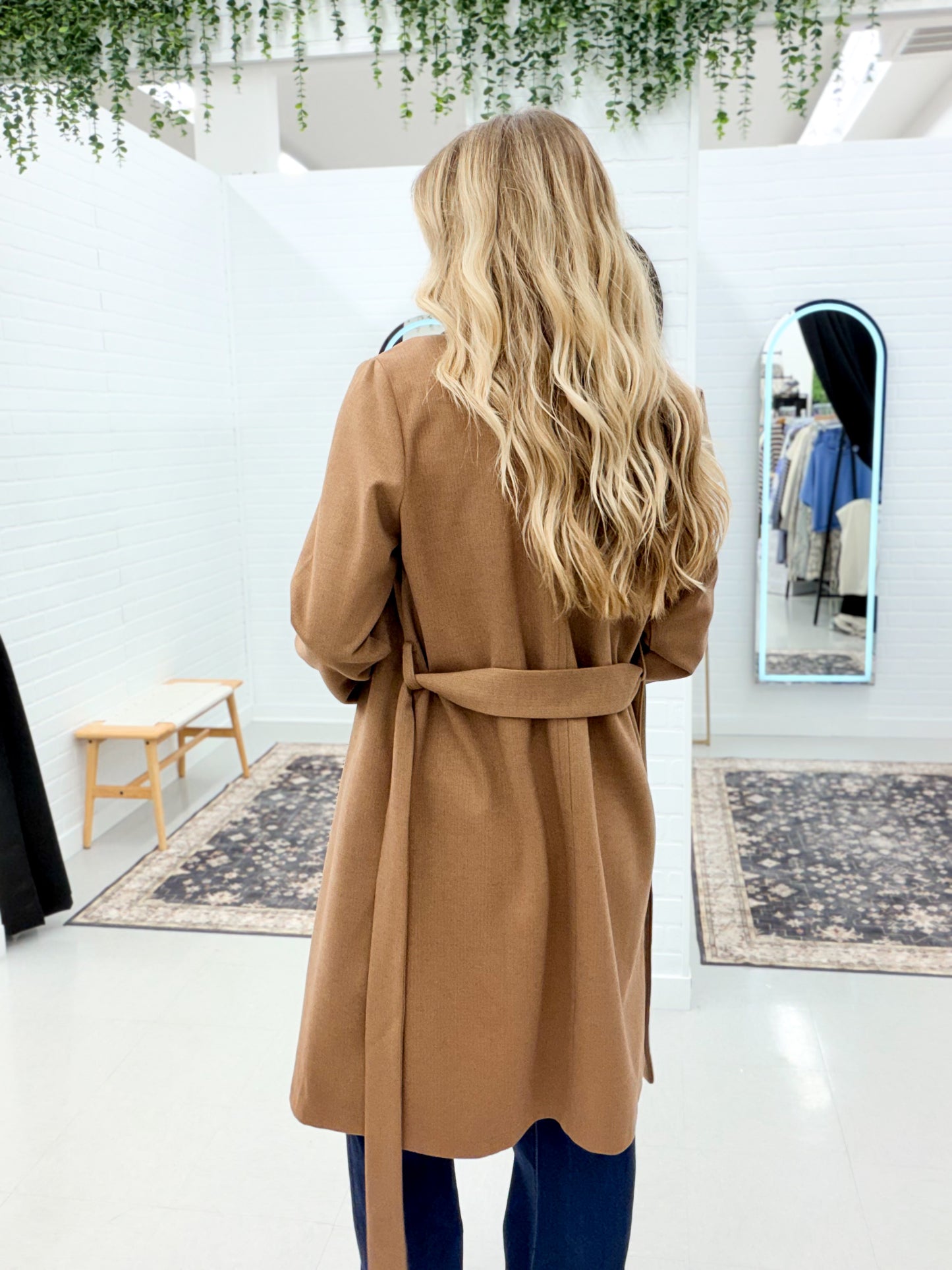 Best View Knit Herringbone Belted Coat Mocha
