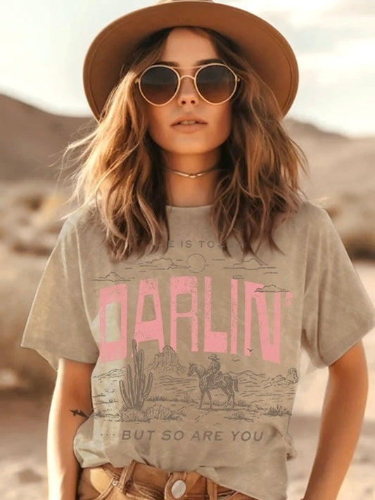 Life Is Tough Darlin Mineral Wash Graphic Tee Taupe